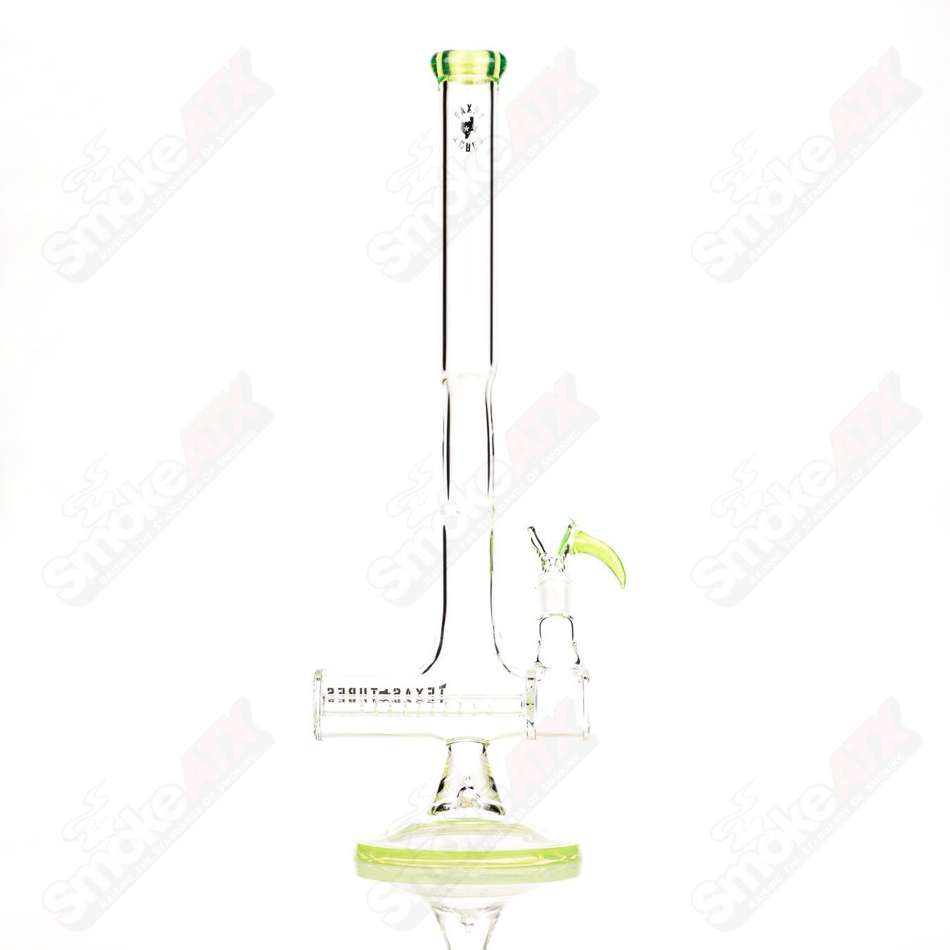17-inch Texas Tubes inline glass straight tube with 14mm Slyme design, featuring vibrant green and yellow accents.