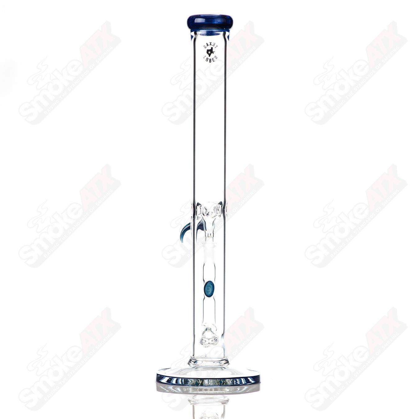 17-inch blue Texas Tubes dual stemline glass waterpipe with 18mm joint, featuring a sleek design and vibrant blue color.