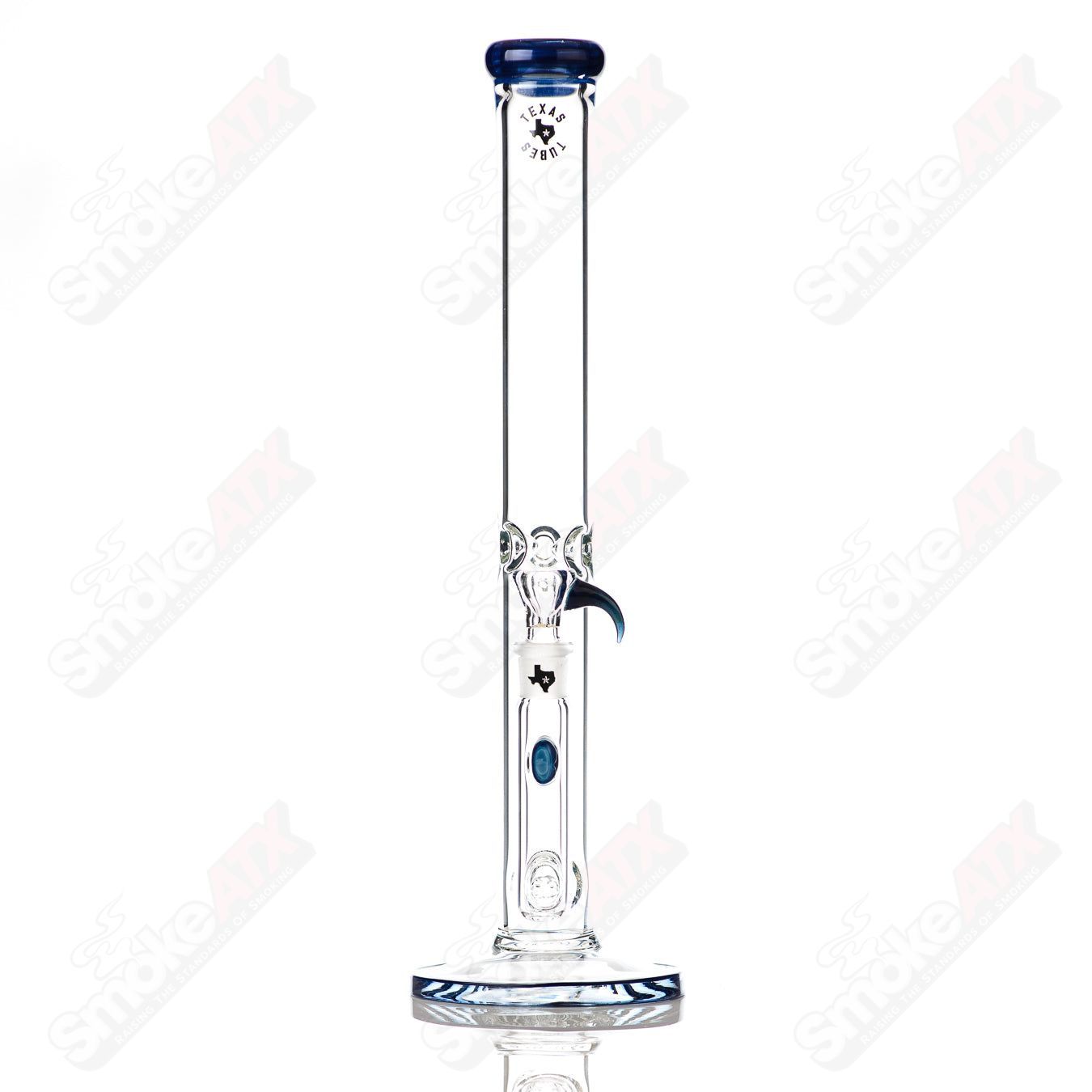 Blue 17-inch Texas Tubes waterpipe with dual stemline glass design and 18mm joint for smooth smoking sessions.