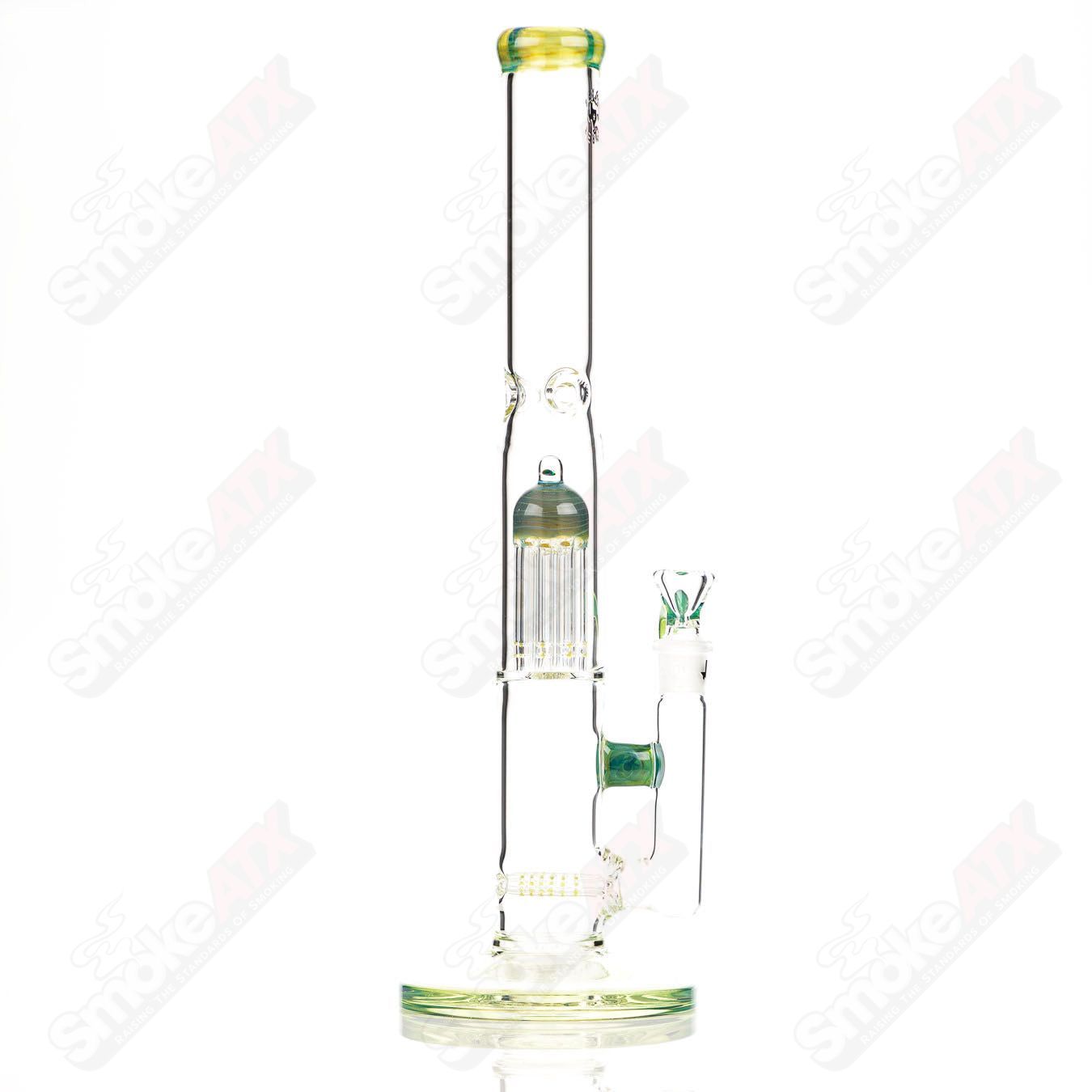 17-inch Texas Tubes green energy dual stemline to 8-arm glass straight tube with 18mm joint, detailed design visible in the image.