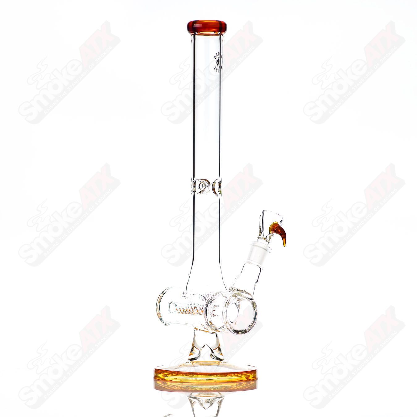 17-inch Texas Tubes glass waterpipe with 18mm amber purple inline design, featuring vibrant color and clear glass accents.