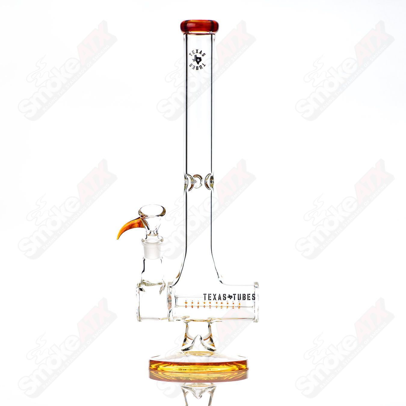 17-inch Texas Tubes inline waterpipe with 18mm amber purple glass design, featuring a sleek, colorful water pipe appearance.