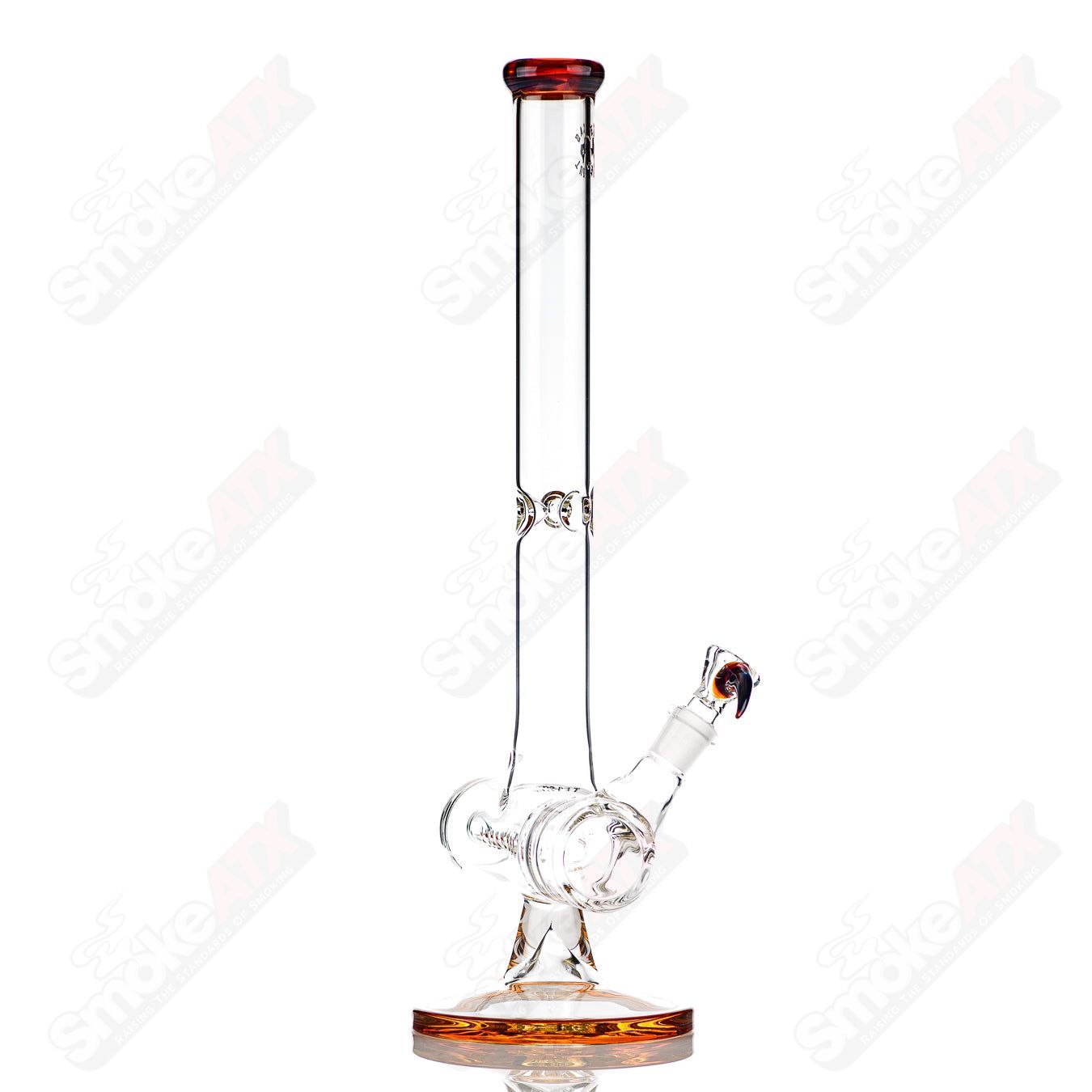 17-inch Texas Tubes amber and purple color inline glass straight tubes with 50x5mm dimensions.