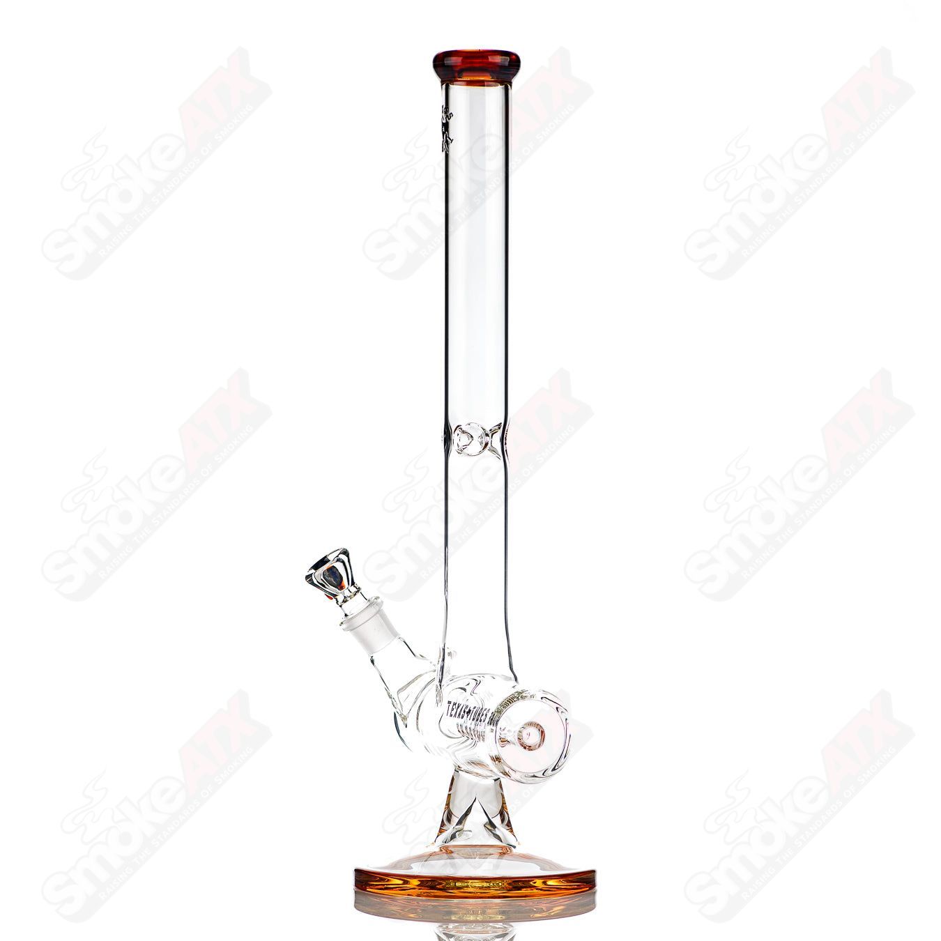 17-inch Texas Tubes glass inline tube in amber purple with 50x5mm dimensions, straight design for smoking or vaporizing.