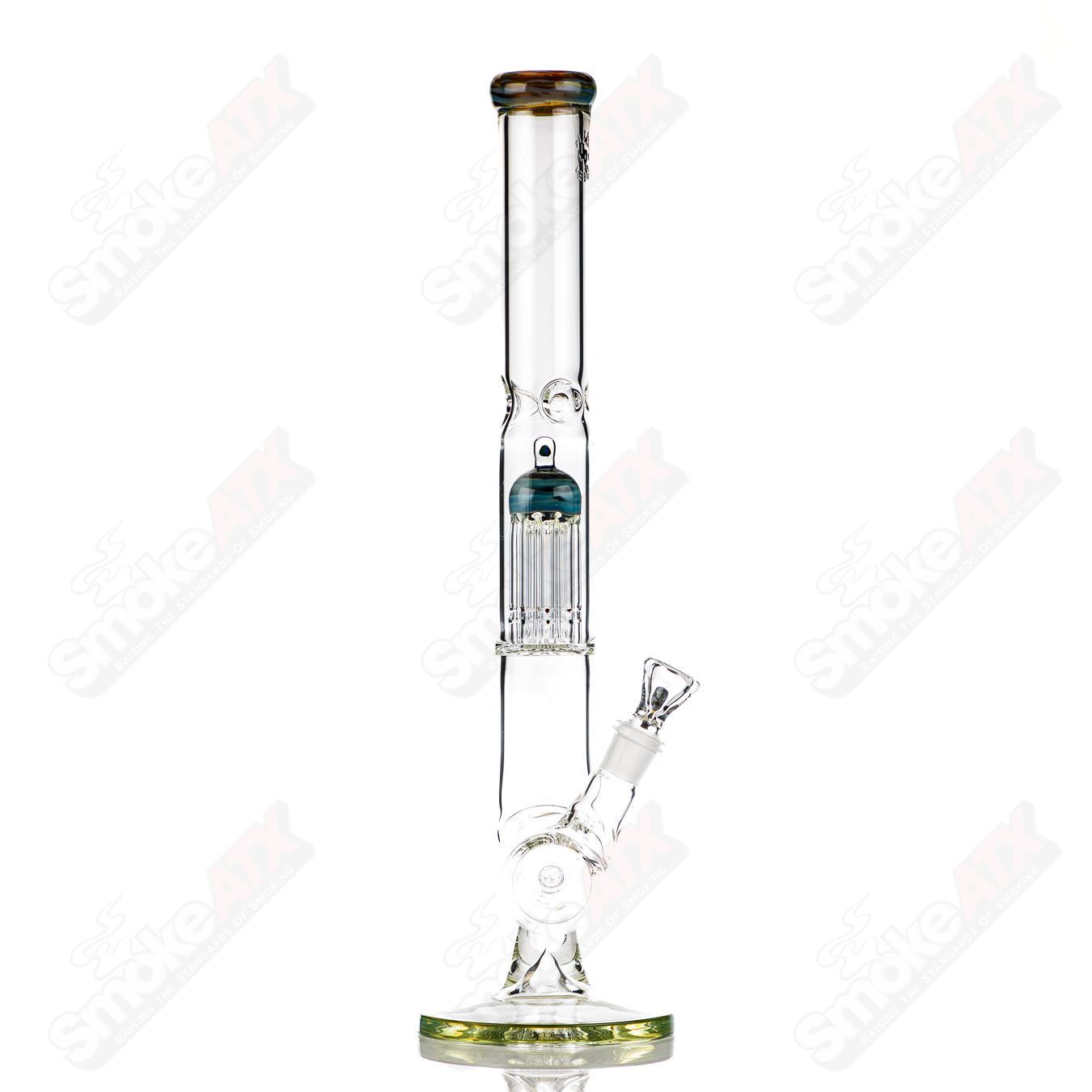 18-inch Texas Tubes glass inline to 8-arm recycler with mystery adventurine color, featuring 18mm joint and straight tube design.