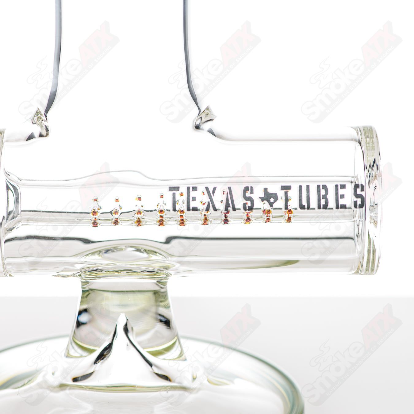 18-inch Texas Tubes glass inline to 8-arm recycler with mystery adventurine color, featuring 18mm joint and straight tube design
