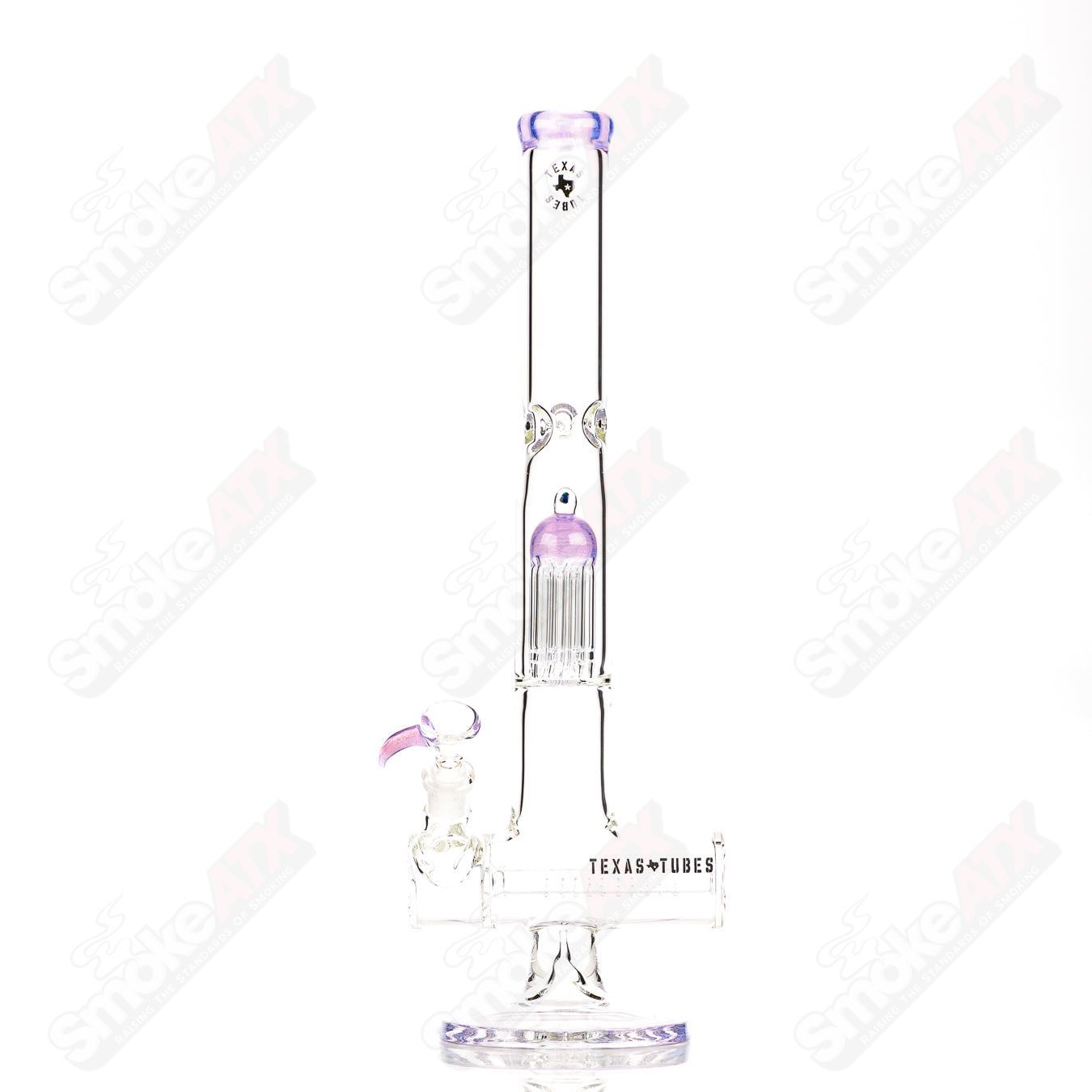 18-inch Texas Tubes glass inline to 8-arm perc straight tube with pink Slyme design, 18mm joint for smoking or water pipe use