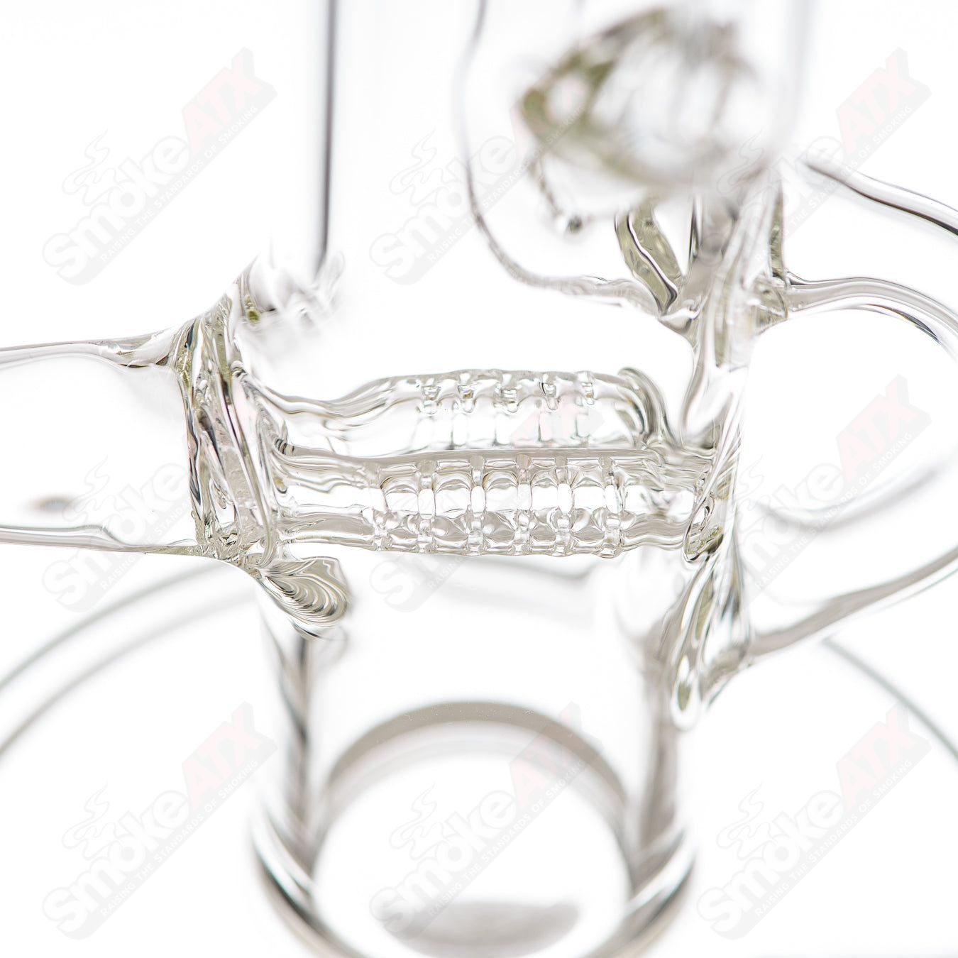 18-inch Texas Tubes Klein Recycler glass water pipe with twin 18mm uptake tubes, detailed design, and durable construction.