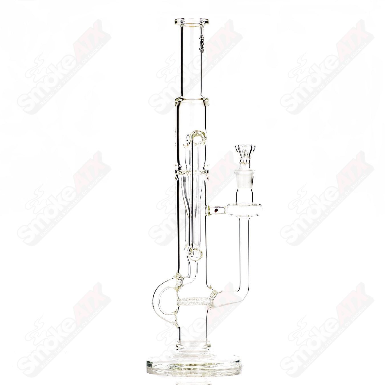 18-inch Texas Tubes Klein Recycler glass bong with twin 18mm uptake tubes and sleek design.