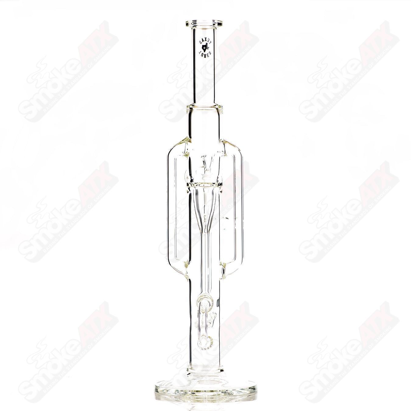 18-inch Texas Tubes Klein Recycler glass bong with twin 18mm uptake tubes and sleek design.