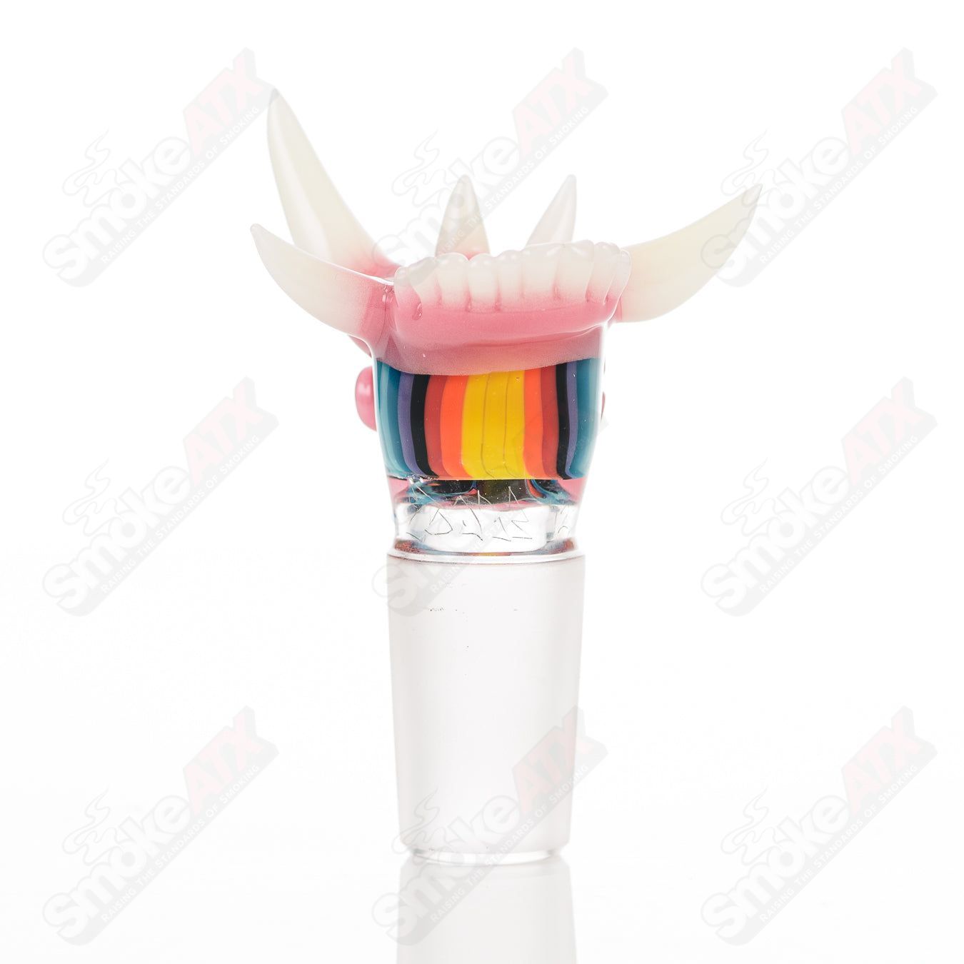 19mm Salt Glass slide with 3 holes in blush, fire & ice, and line tubing design for heady glass bowls.