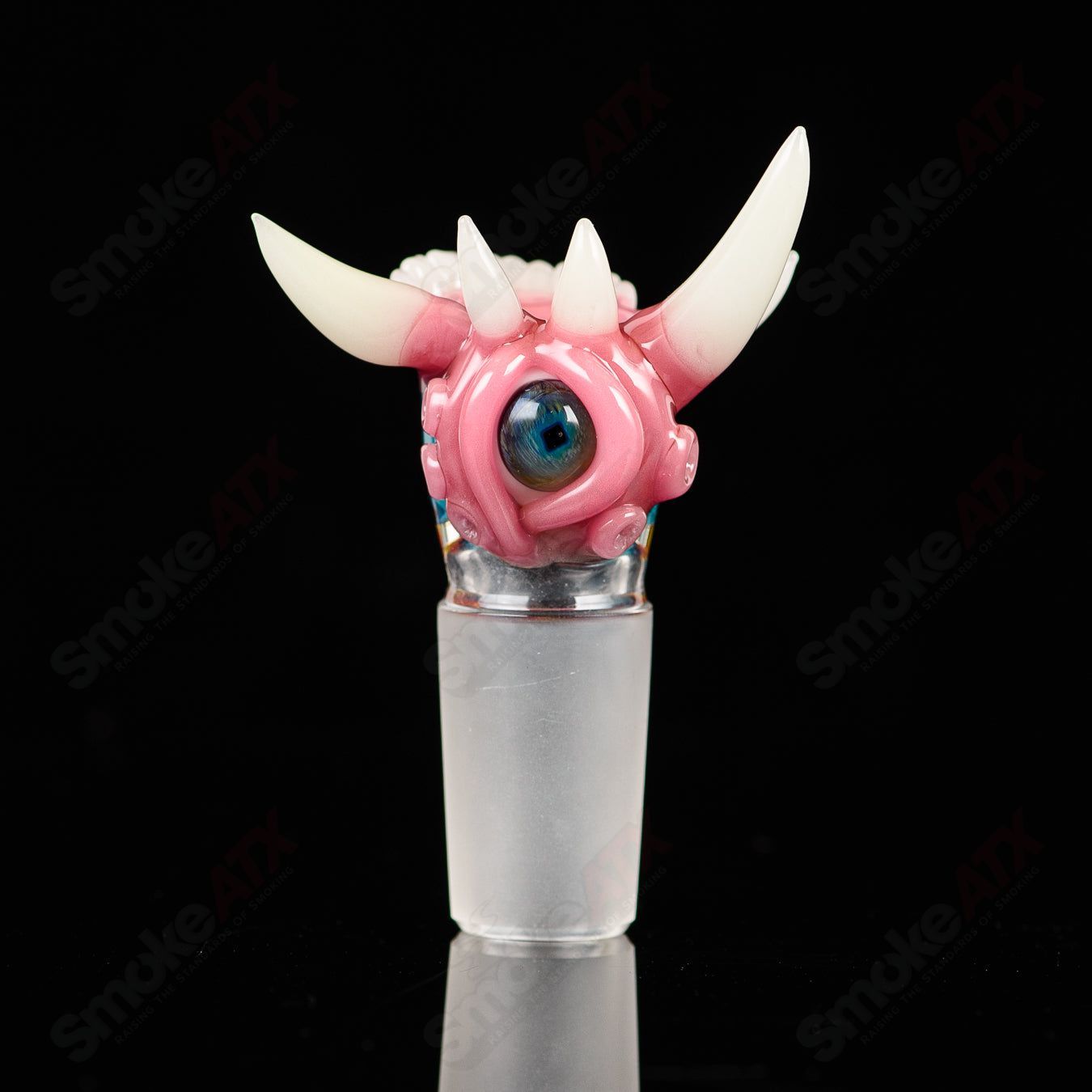 Salt Glass 19mm slide with 3 holes in blush, fire & ice, and line tubing design, for use with heady glass bowls.