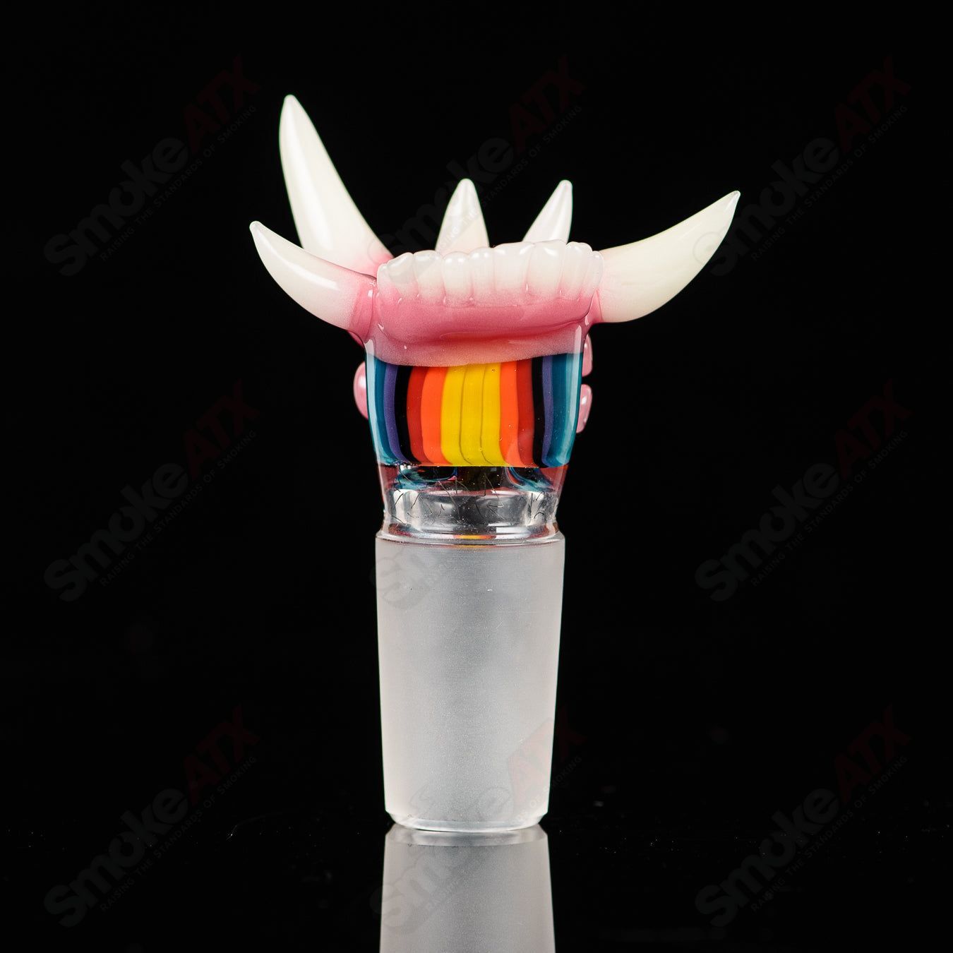 Salt Glass 19mm slide with 3 holes in blush, fire & ice, and line tubing design for heady glass bowls.