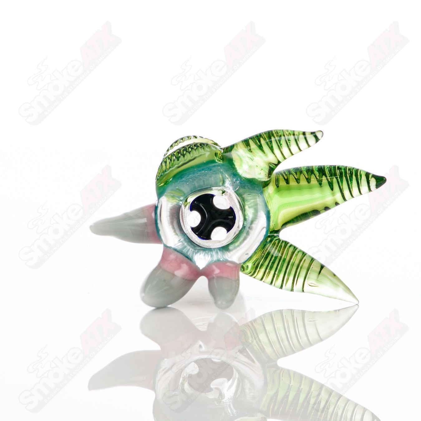 Salt Glass 19mm UV slide with 3 holes, in Plantphibian, Citrine, and Aqua Azul colors, designed for heady glass bowls.