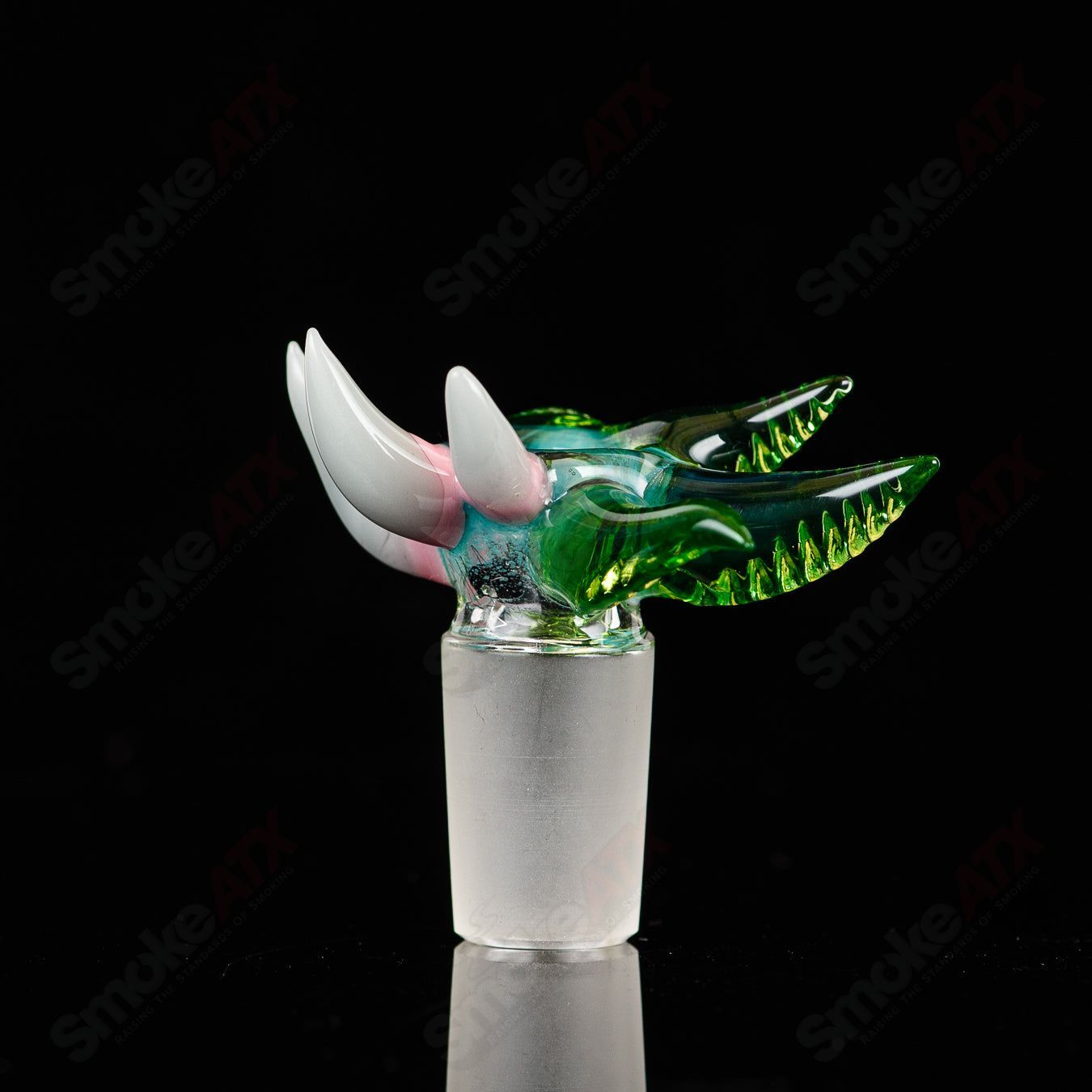 Salt Glass 19mm UV slide with 3 holes in Plantphibian, Citrine, and Aqua Azul colors, designed for heady glass bowls.