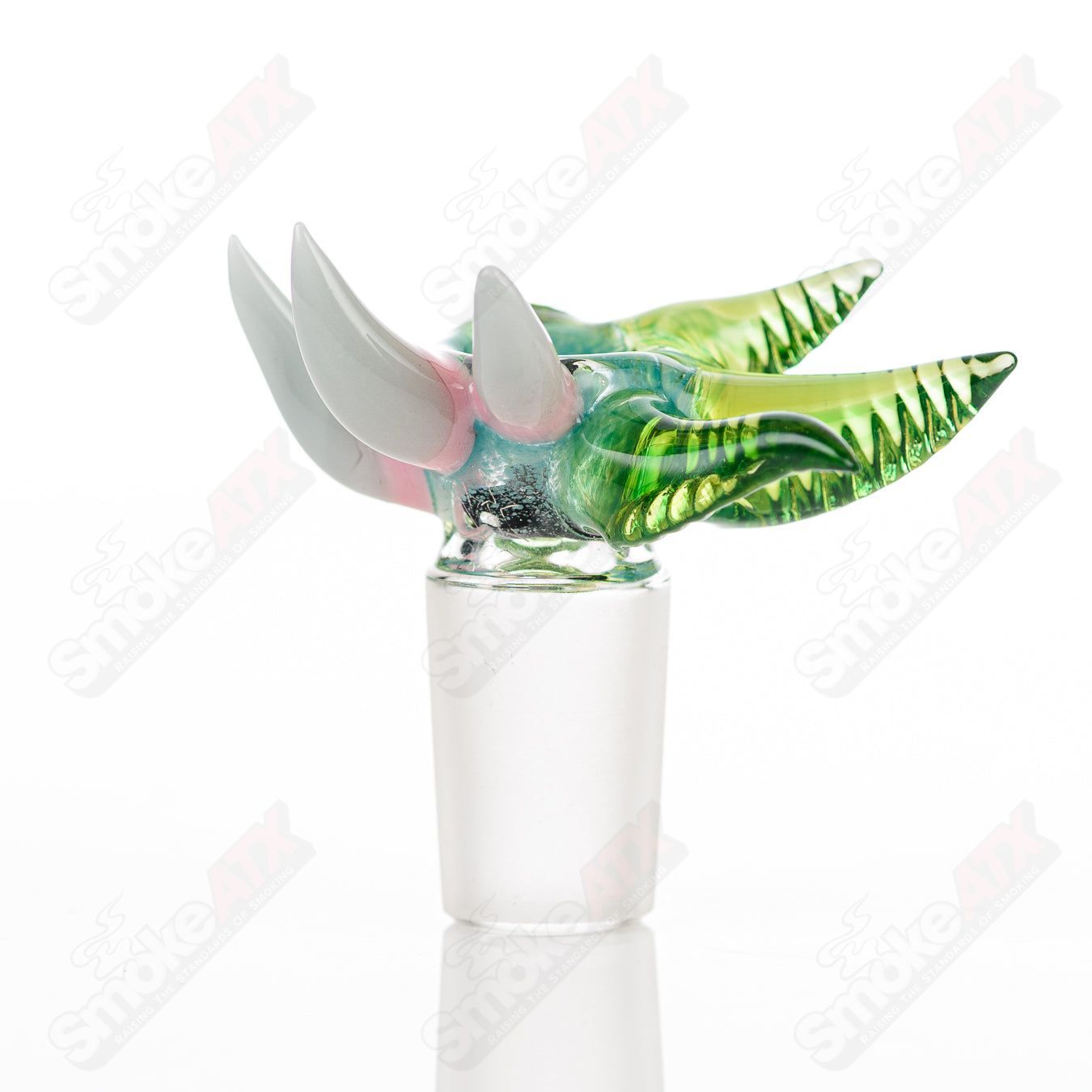 Salt Glass 19mm UV slide with 3 holes in Plantphibian, Citrine, and Aqua Azul colors, designed for Heady Glass bowls.