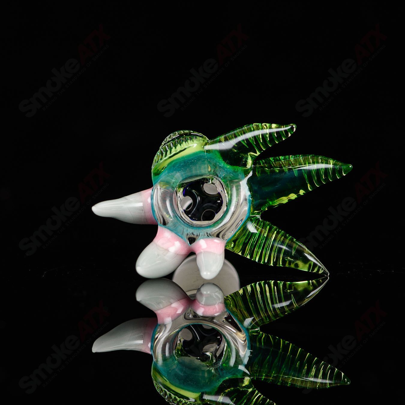 Salt Glass 19mm UV slide with 3-hole design in Plantphibian, Citrine, and Aqua Azul colors for Heady Glass bowls.