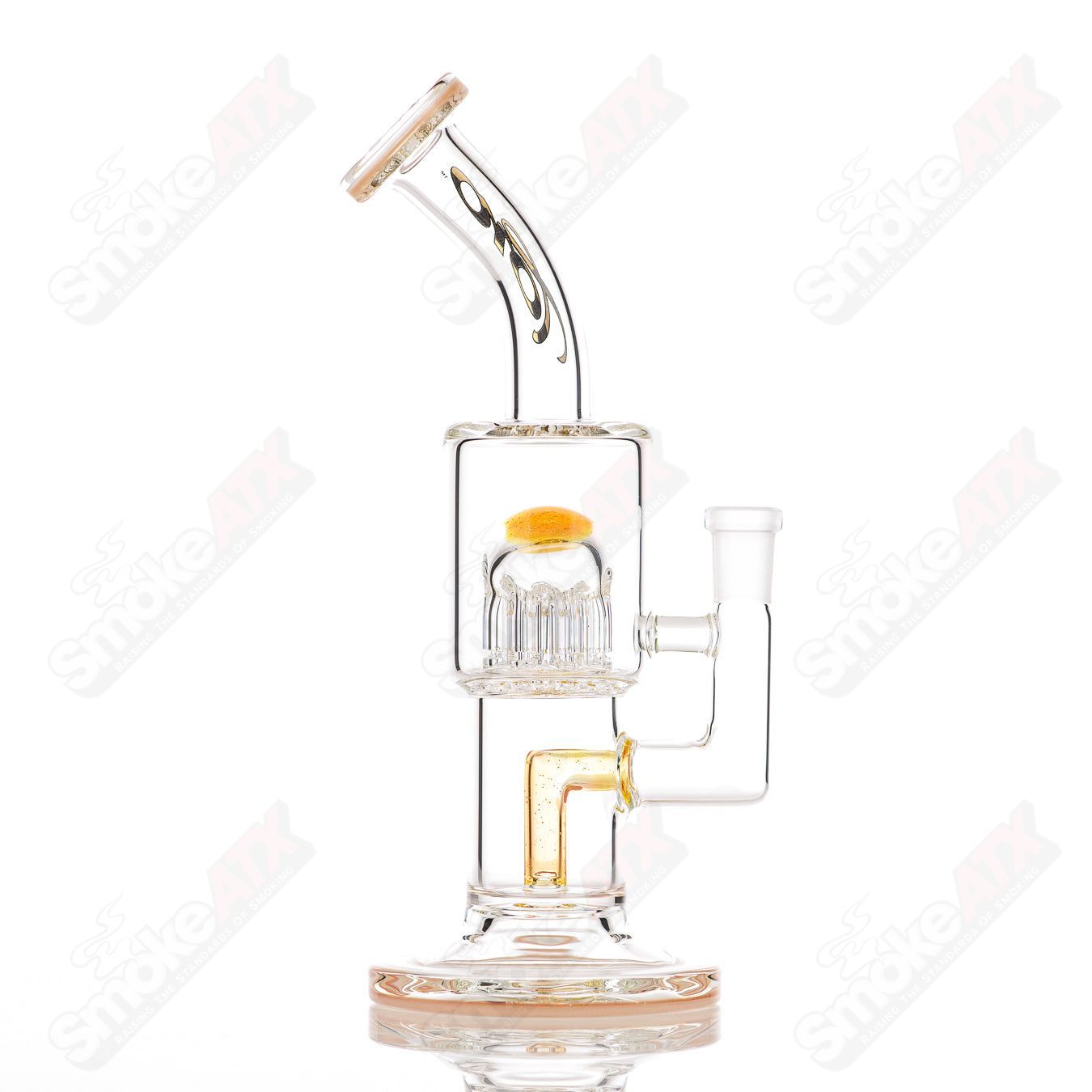 Toro glass concentrate rig with 8-arm tree design, 10mm double macro joint, and colorful accent foot and mouthpiece.