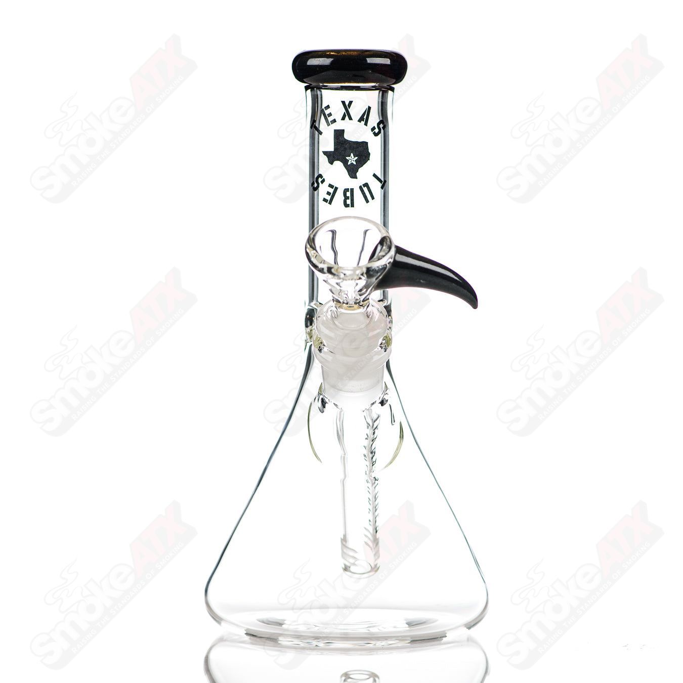 Colorful 14mm 8.5-inch glass beaker from Texas Tubes, designed for smoking with vibrant glass features.