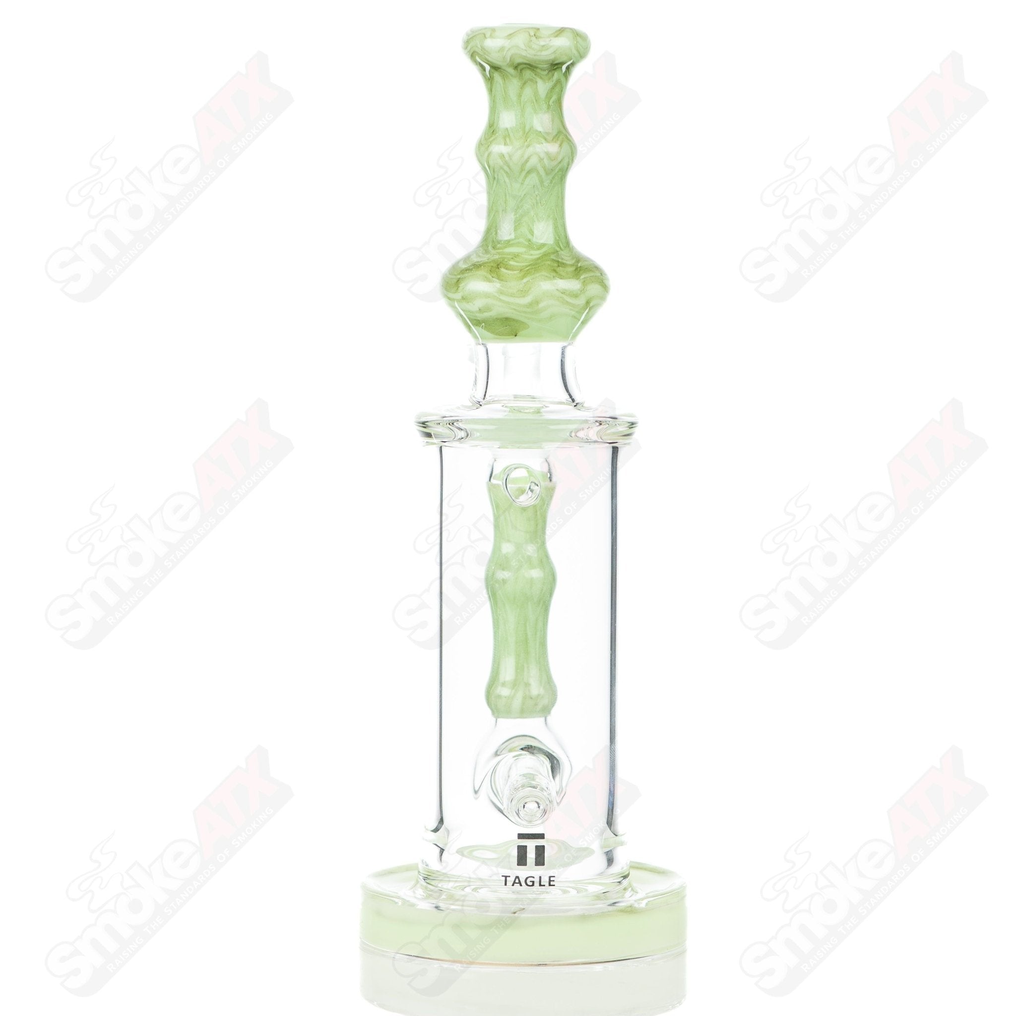 Tagle Glass inline tube bubbler with 18mm and 50mm wrap and rake design, made of clear glass for smooth use.