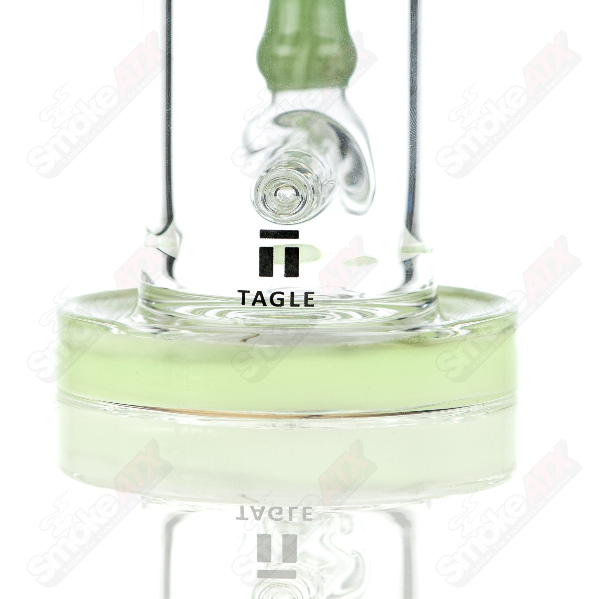Tagle Glass 18mm 50mm Wrap n Rake Inline Tube Bubbler, clear glass with intricate wrap and rake design.
