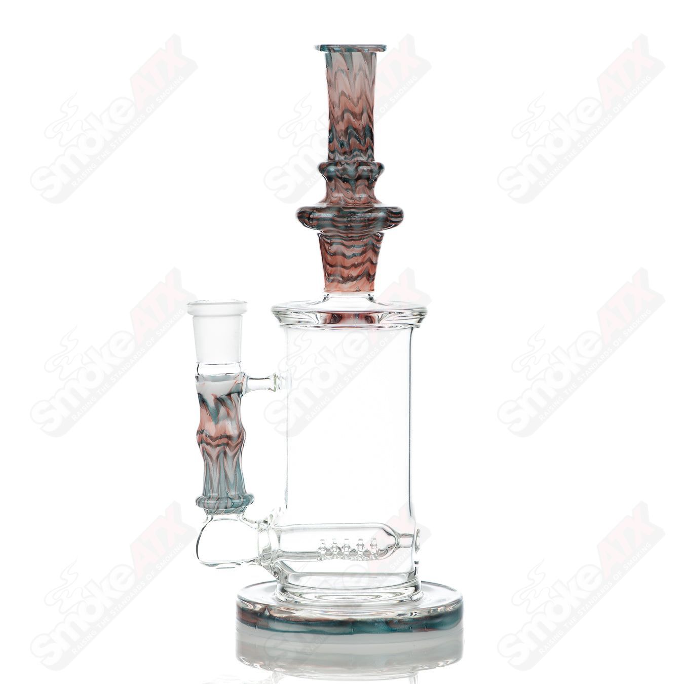 Tagle Glass 18mm 60mm Wrap n Rake inline glass waterpipe tube with intricate design and clear glass construction.