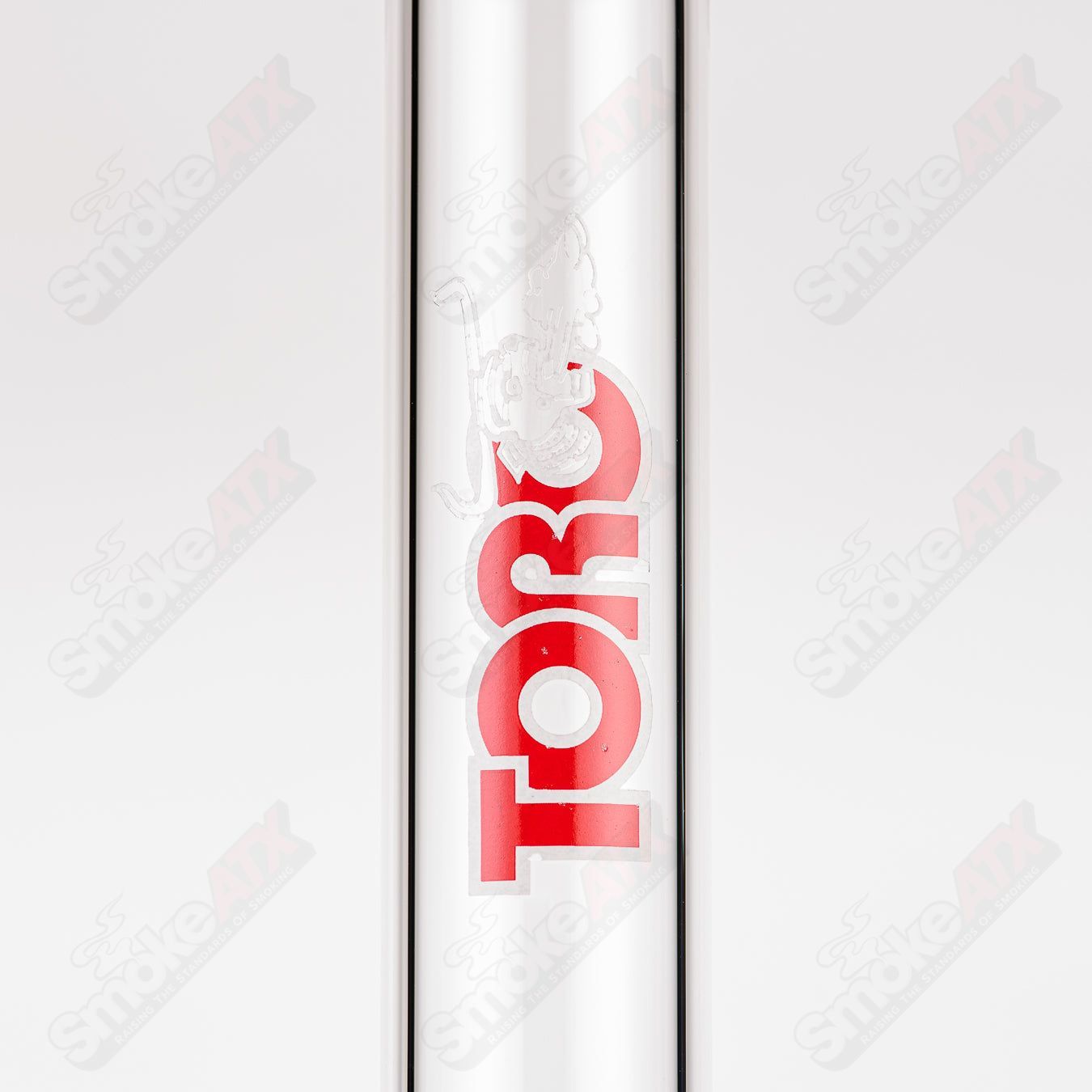 Toro 18mm 7/13 arm perc straight glass tube with worked sections, designed for smooth water filtration and durability.