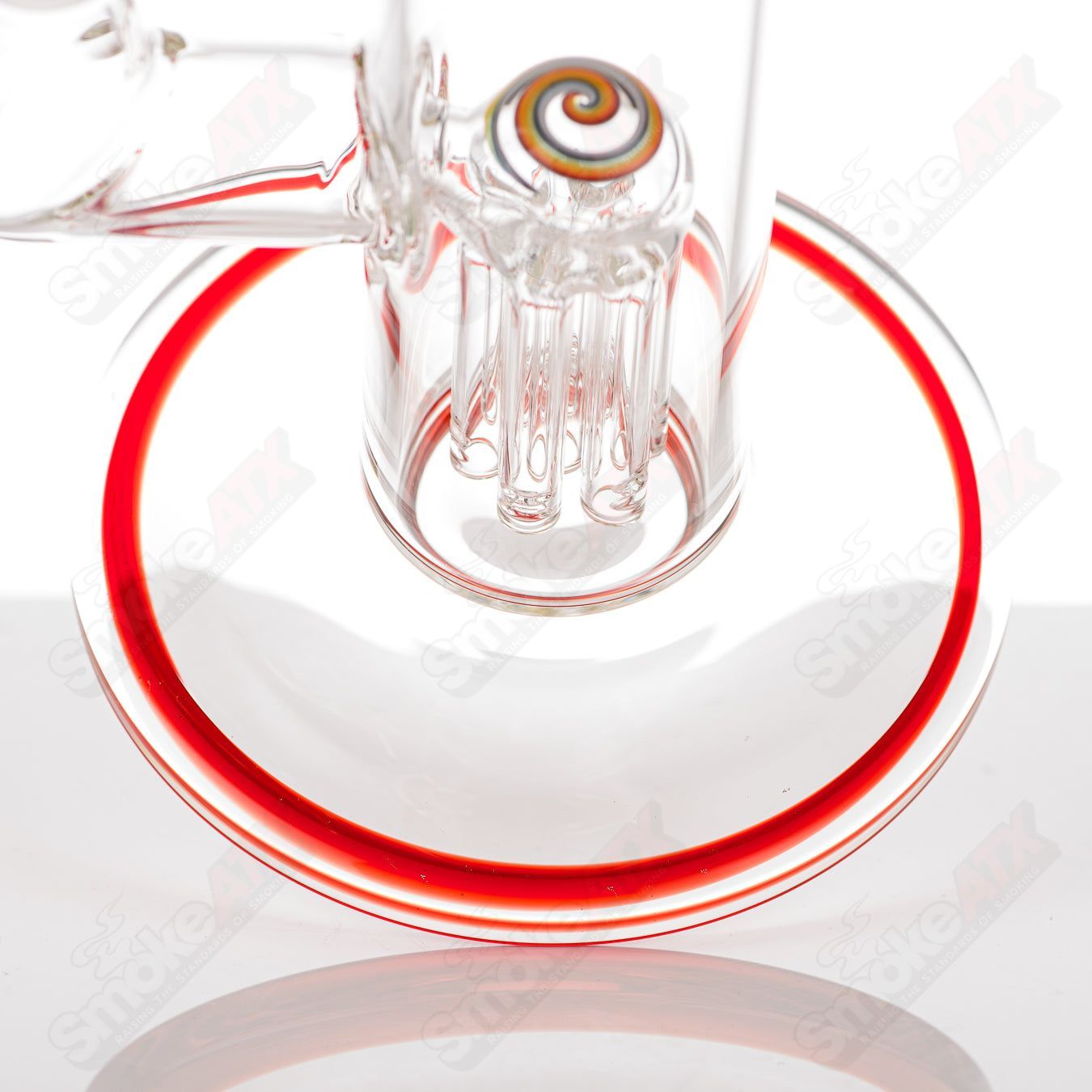 Toro 18mm 7/13 arm perc straight glass tube with worked sections, designed for smooth filtration and enhanced airflow.