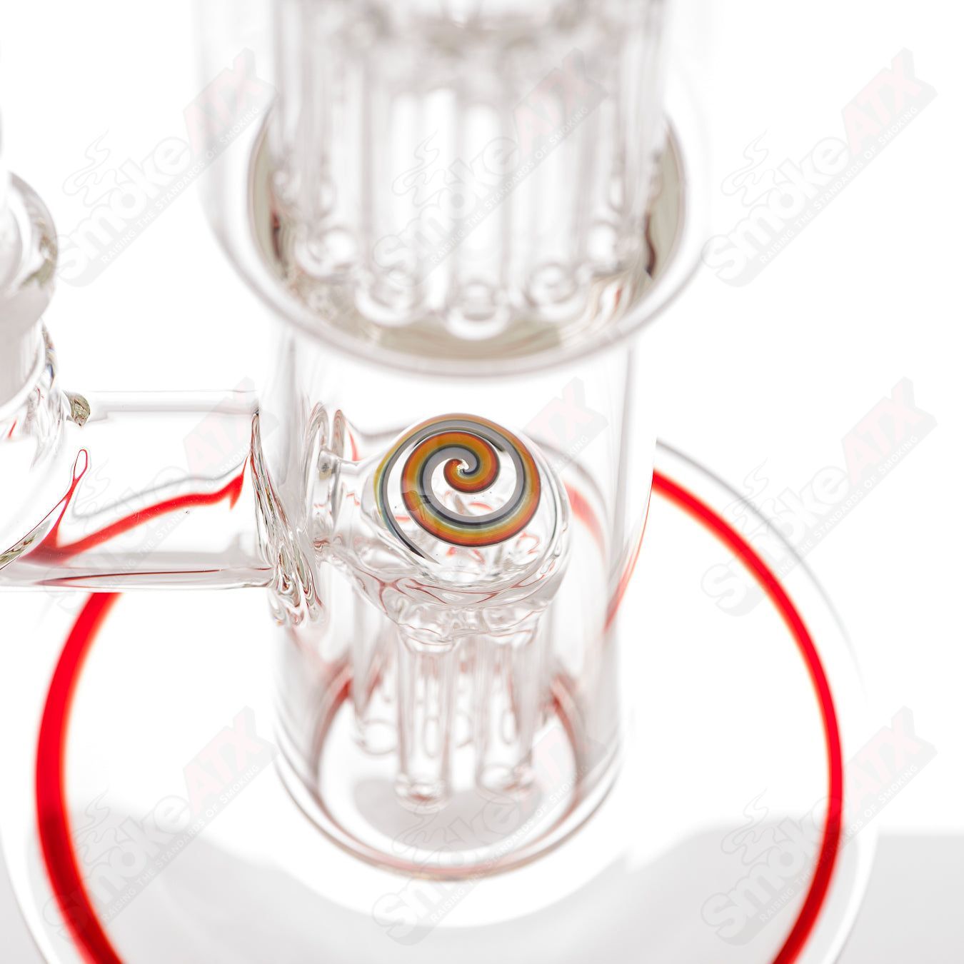 Toro 18mm 7/13 arm perc straight glass tube with worked sections, designed for smooth smoking experience.