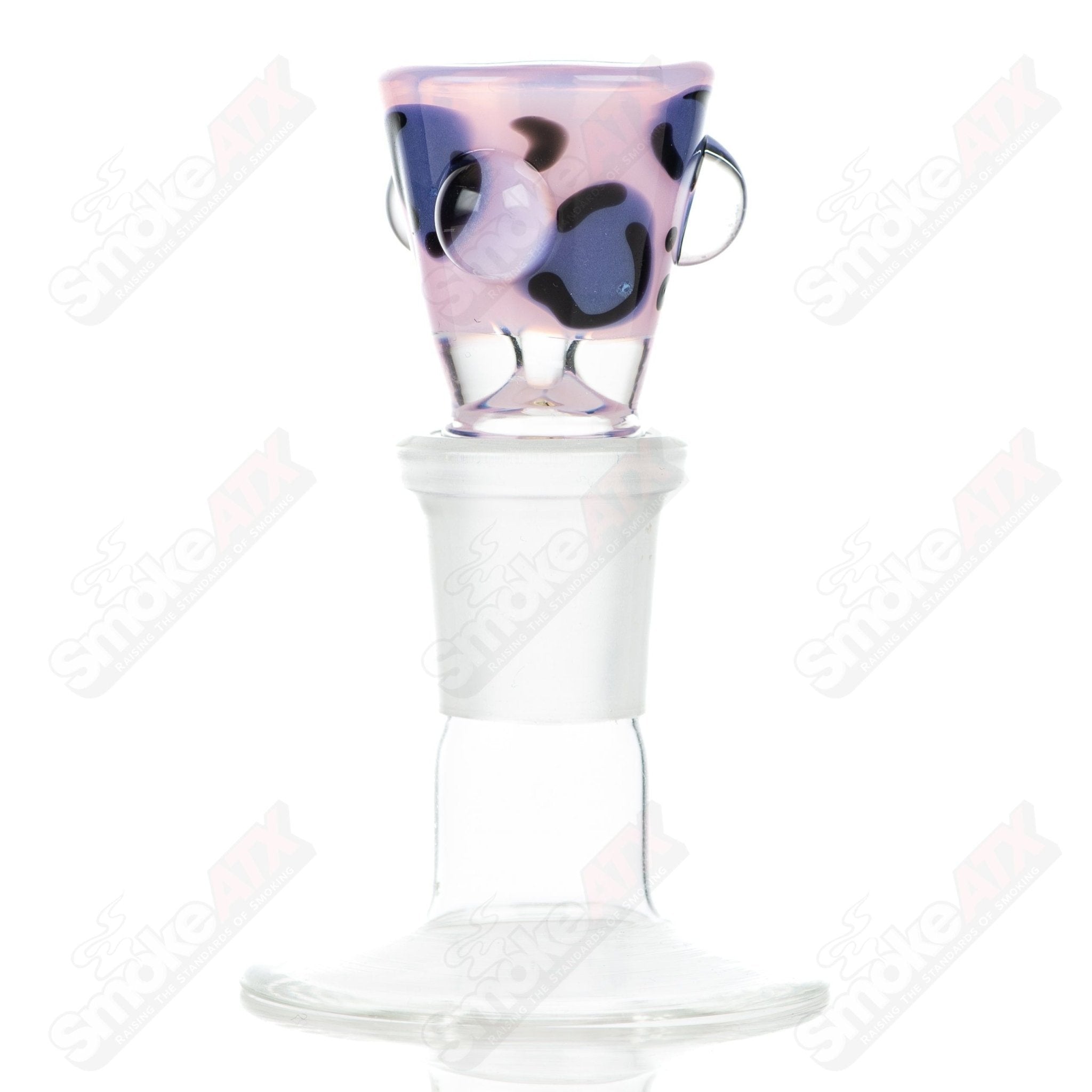 Leopard print 18mm glass martini bowl with dot accents by Adventures In Glass Blowing, showcasing intricate hand-blown glass design.