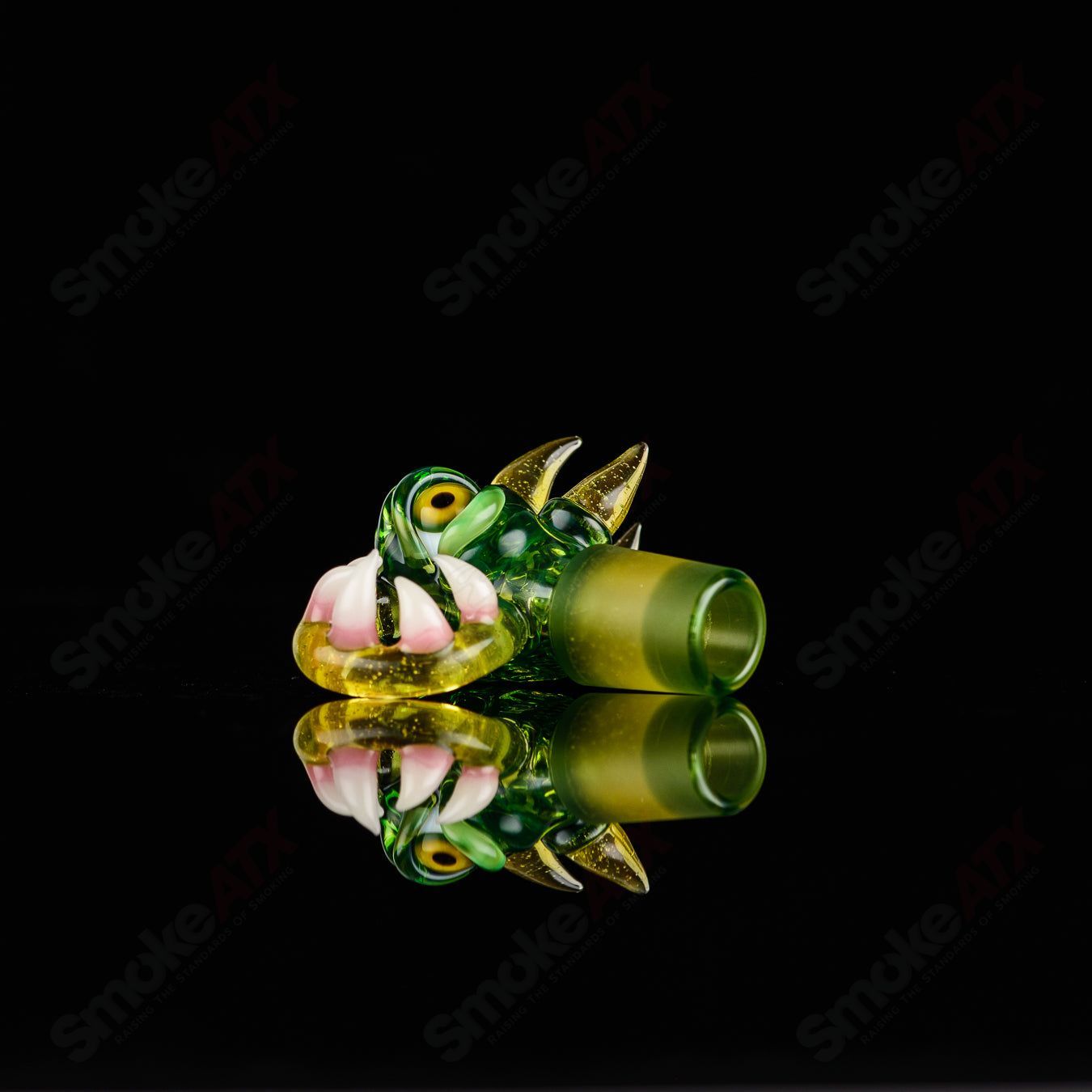 UV Reactive 19mm 3-Hole Slide by Salt Glass for Heady Glass bowls, featuring vibrant glow-in-the-dark design and durable construction.