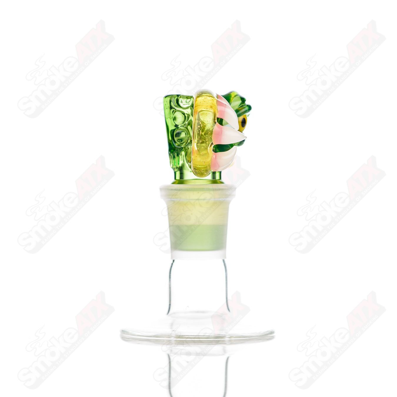 Salt Glass UV Reactive 19mm 3-Hole Heady Glass Slide with SPG x SALT design, showcasing vibrant UV-reactive features.