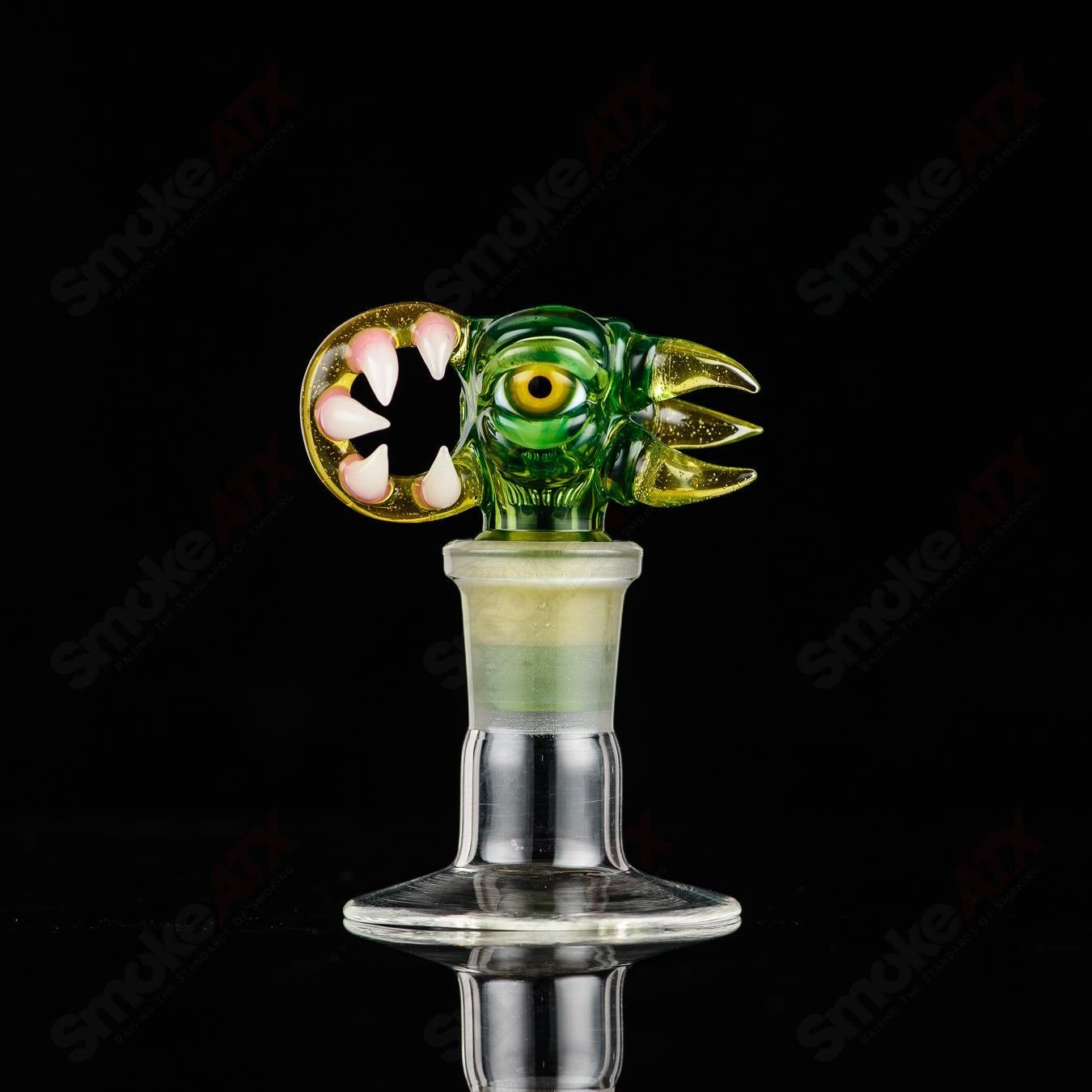 UV-reactive 19mm 3-hole glass slide from Salt Glass, designed for Heady Glass bowls, featuring vibrant UV-reactive elements.