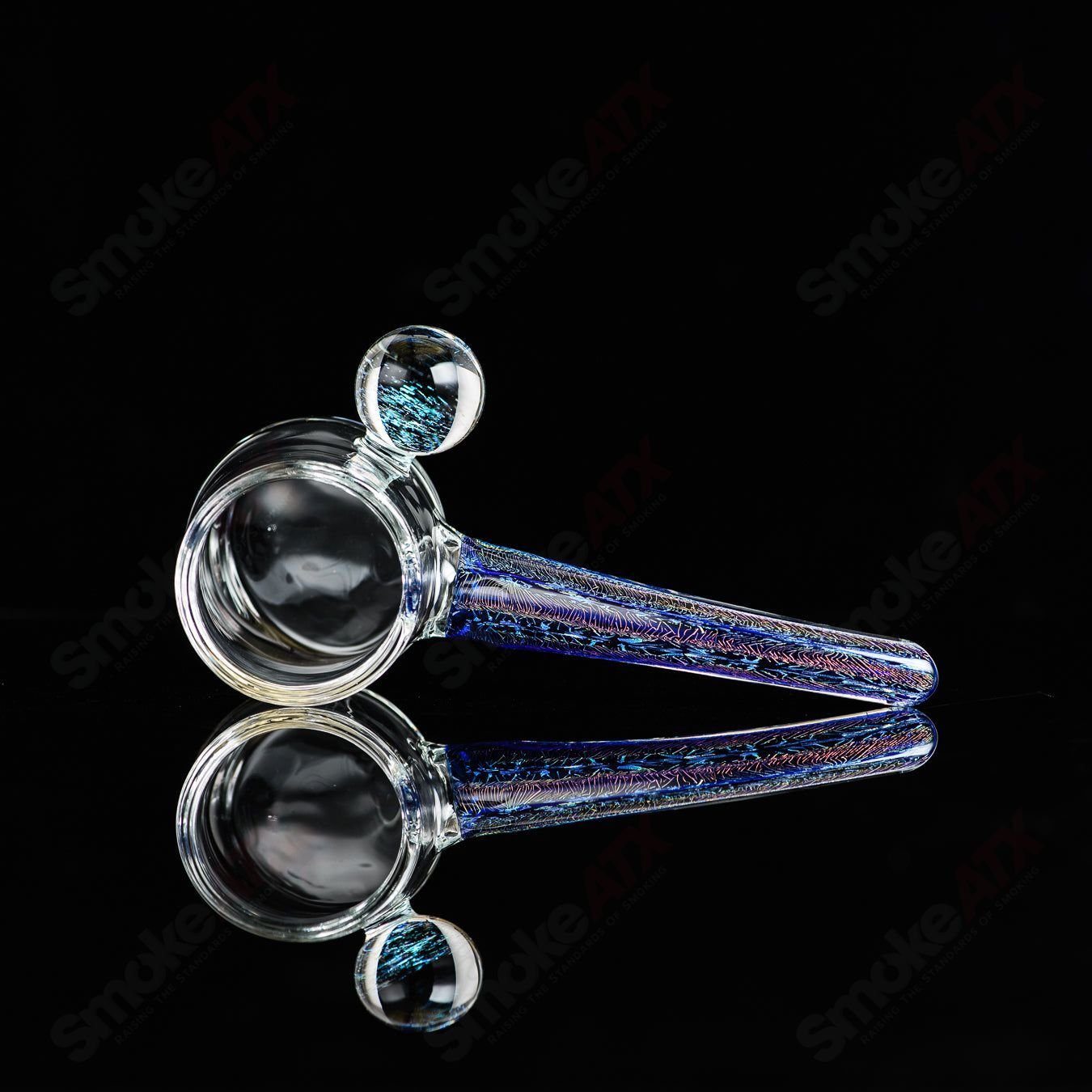 Justin Freeman 2 Dichro Proxy Attachment made of glass, featuring vibrant dichroic effects, designed for proxy jewelry or accessories.