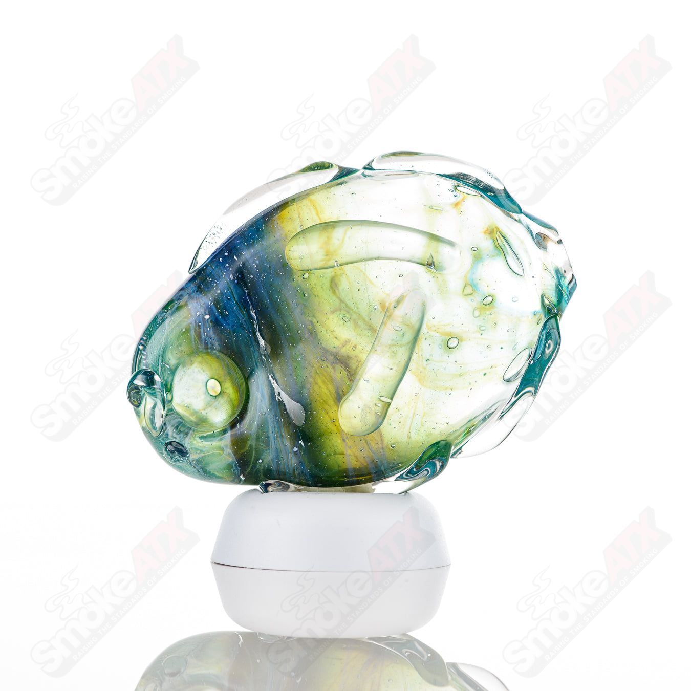 Glass Goddess Pipe by Nobody, clear glass pipe with intricate goddess design, perfect for smoking accessories.