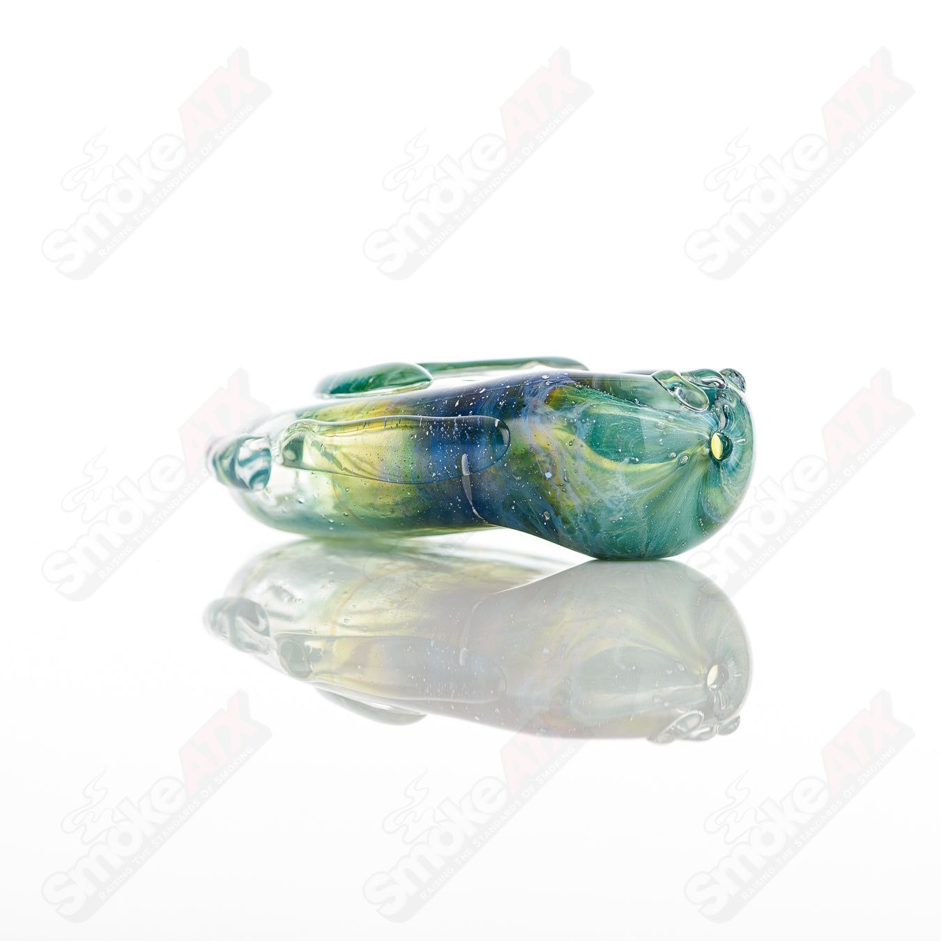 Glass Goddess Pipe by Nobody, a clear glass smoking pipe with intricate goddess design, showcasing craftsmanship and detailed artwork.