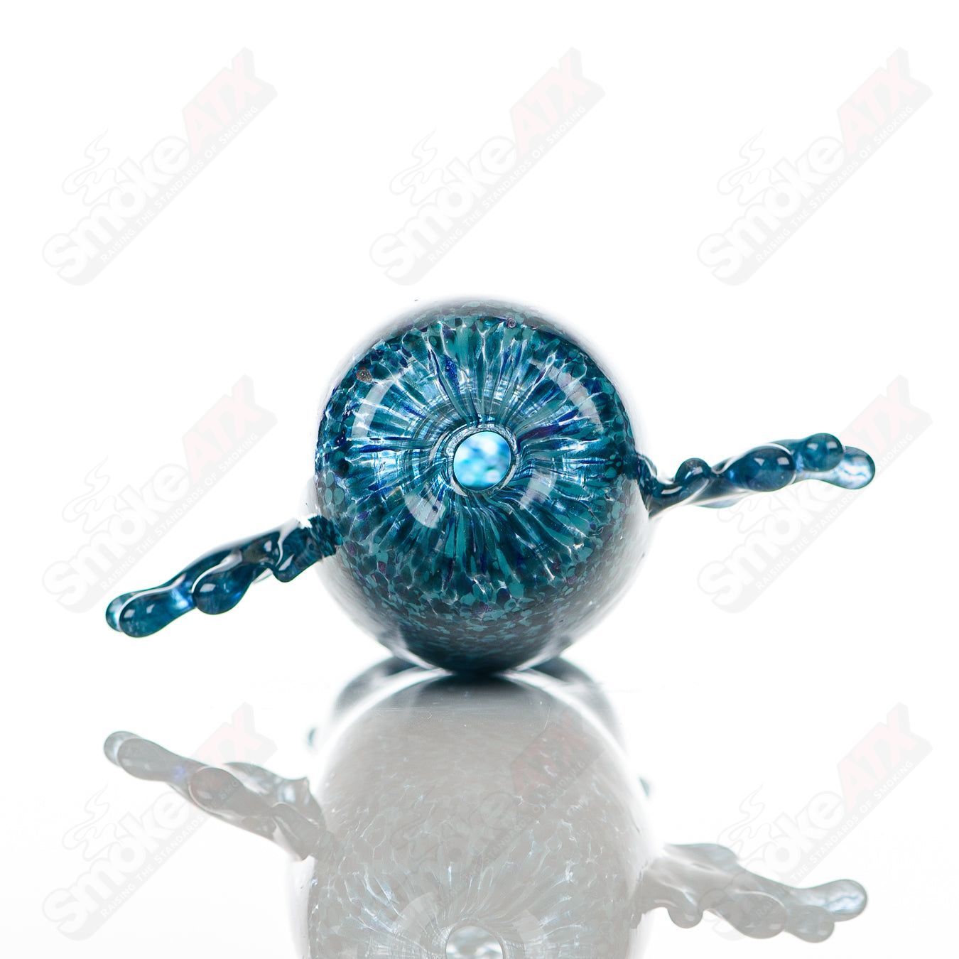 Glass pipe by Four Winds Flameworks featuring two vibrant hooter-style glass chambers and intricate flameworked details.
