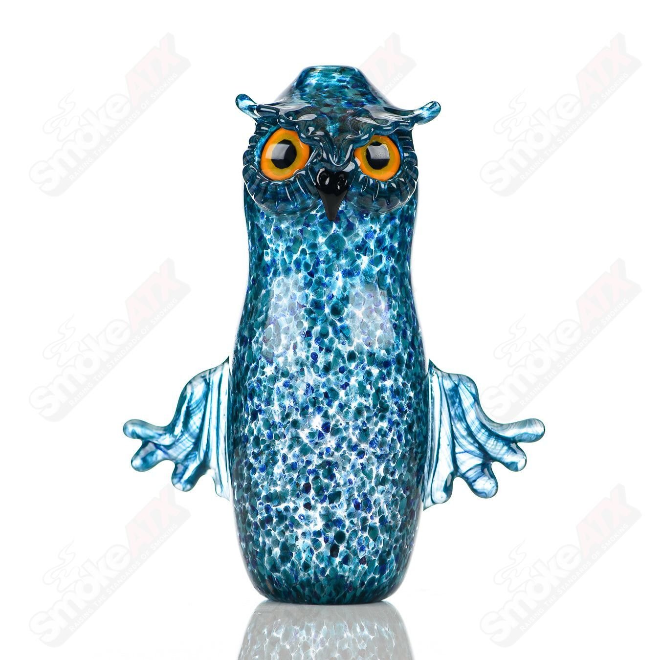 Glass pipe by Four Winds Flameworks featuring a dual-hooter design with colorful glass details.