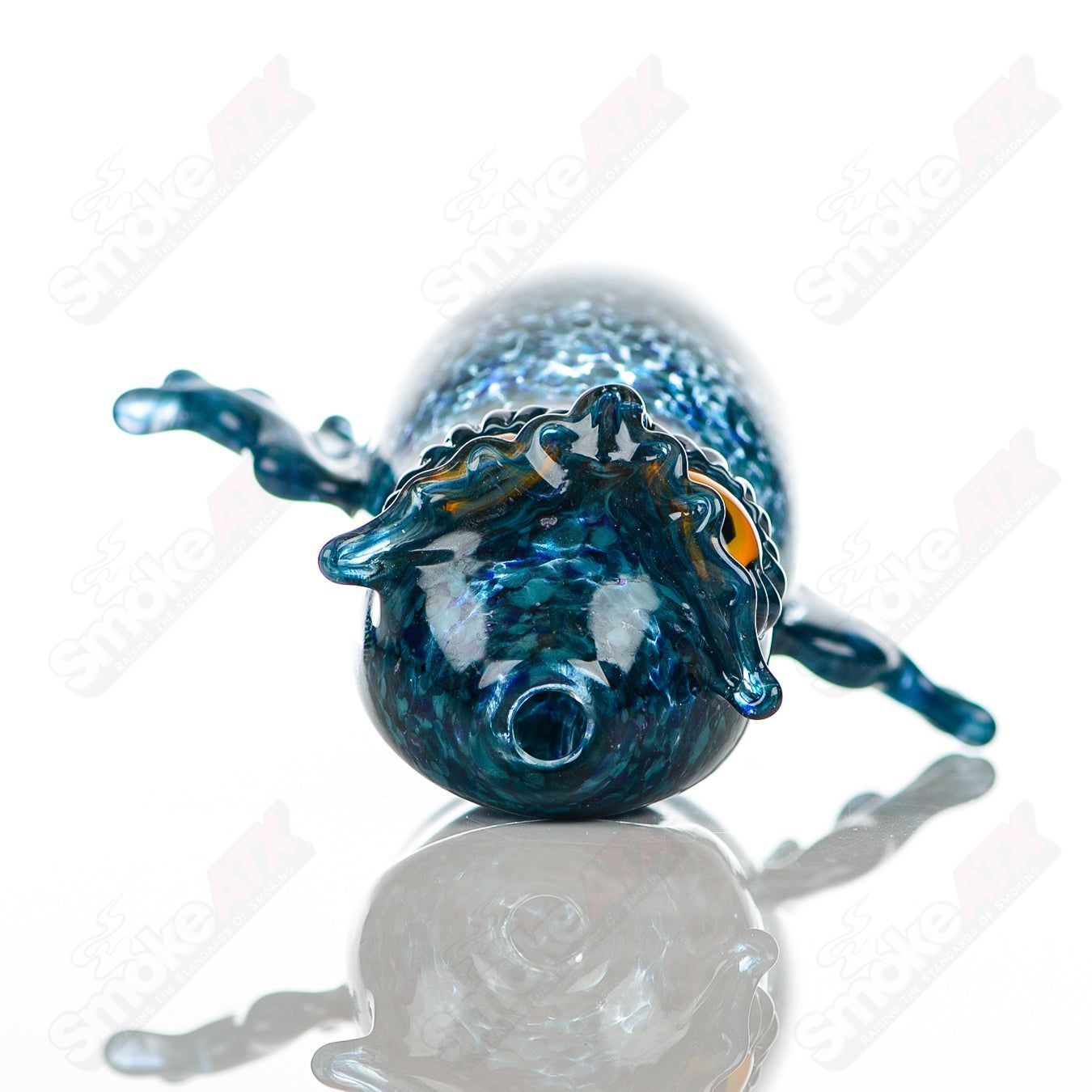 Glass pipe by Four Winds Flameworks featuring a two-hooter design with colorful, intricate glasswork for smoking enjoyment.