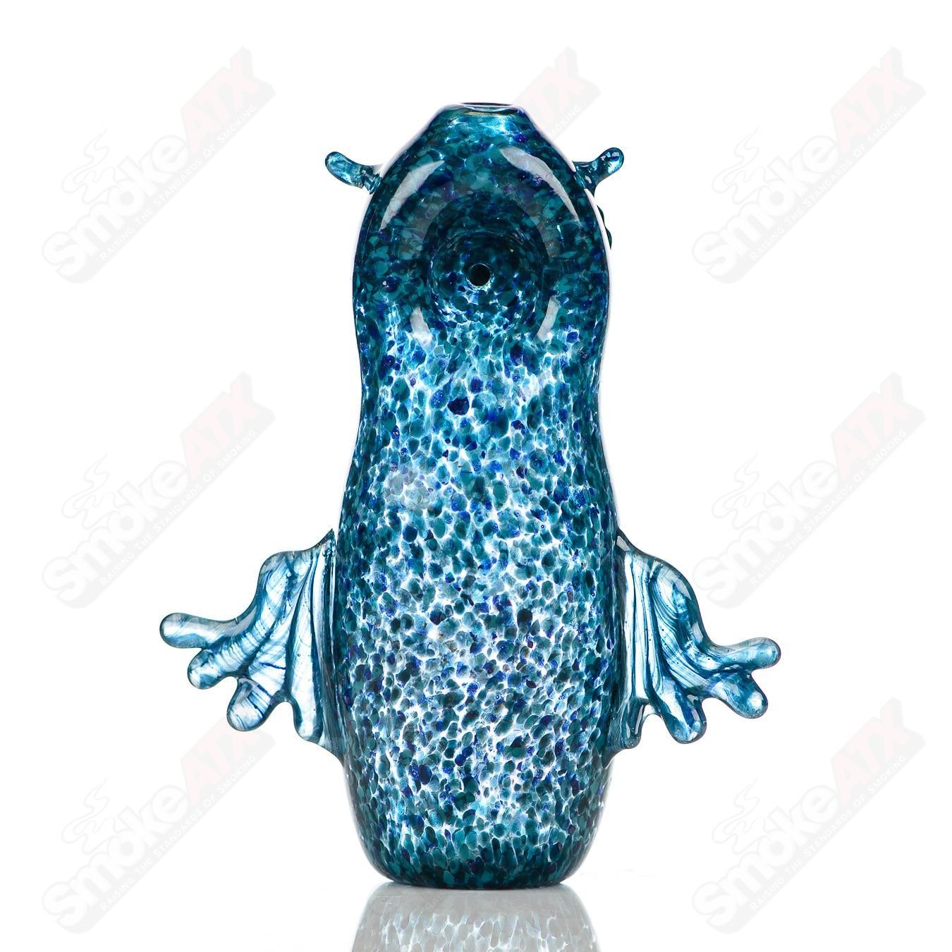 Glass pipe with two hooters by Four Winds Flameworks, featuring intricate flameworked designs and vibrant colors.