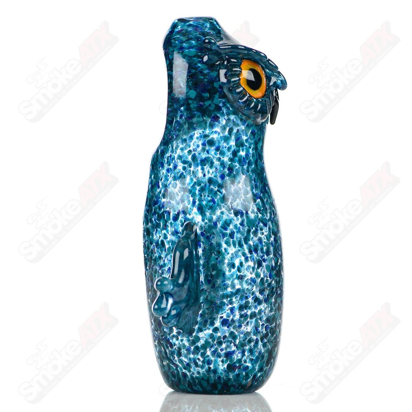 Glass pipe by Four Winds Flameworks featuring a two-hooter design with colorful glass accents.