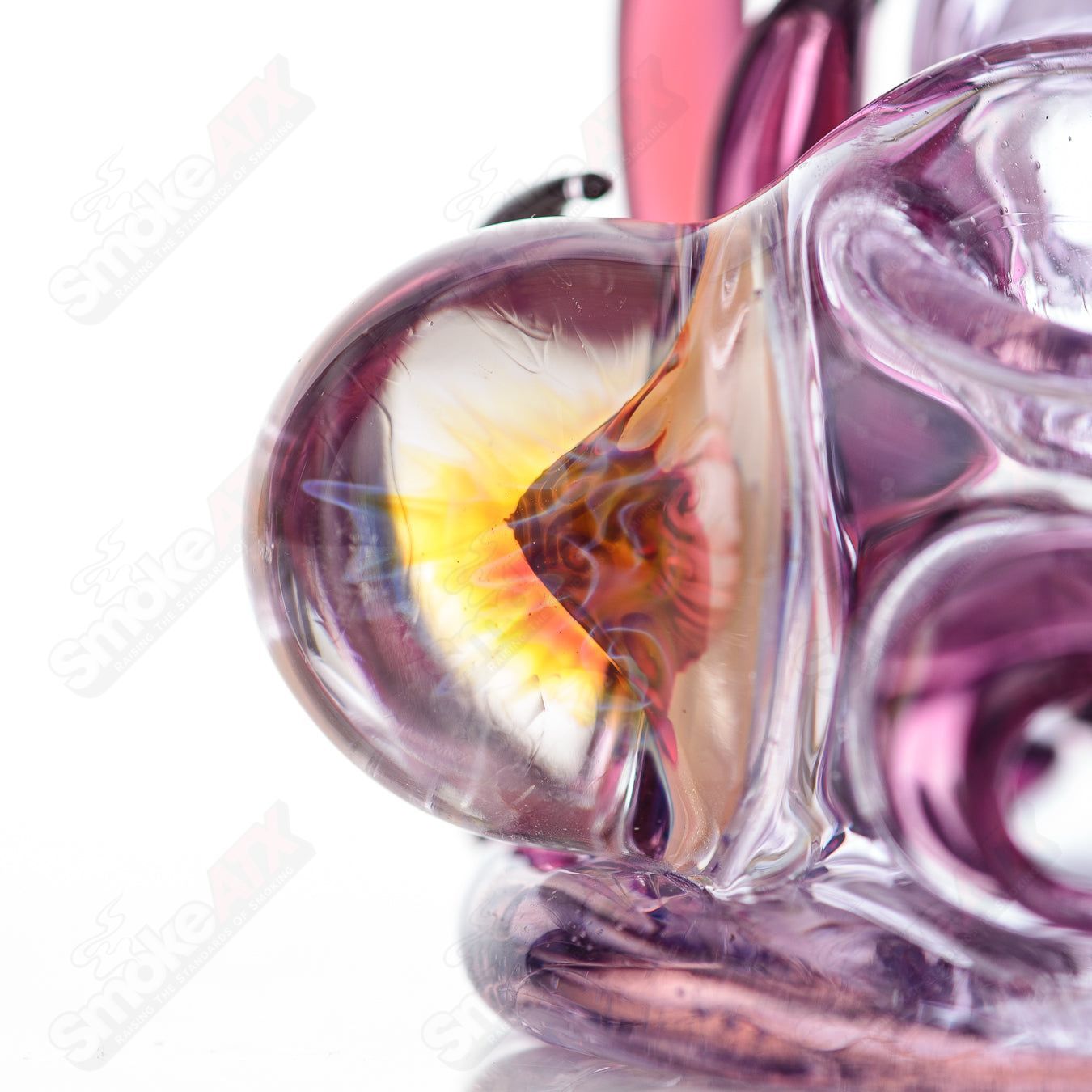 Freeek Glass squat lock flower pipe, a colorful handmade heady glass hand pipe with floral design and unique shape.