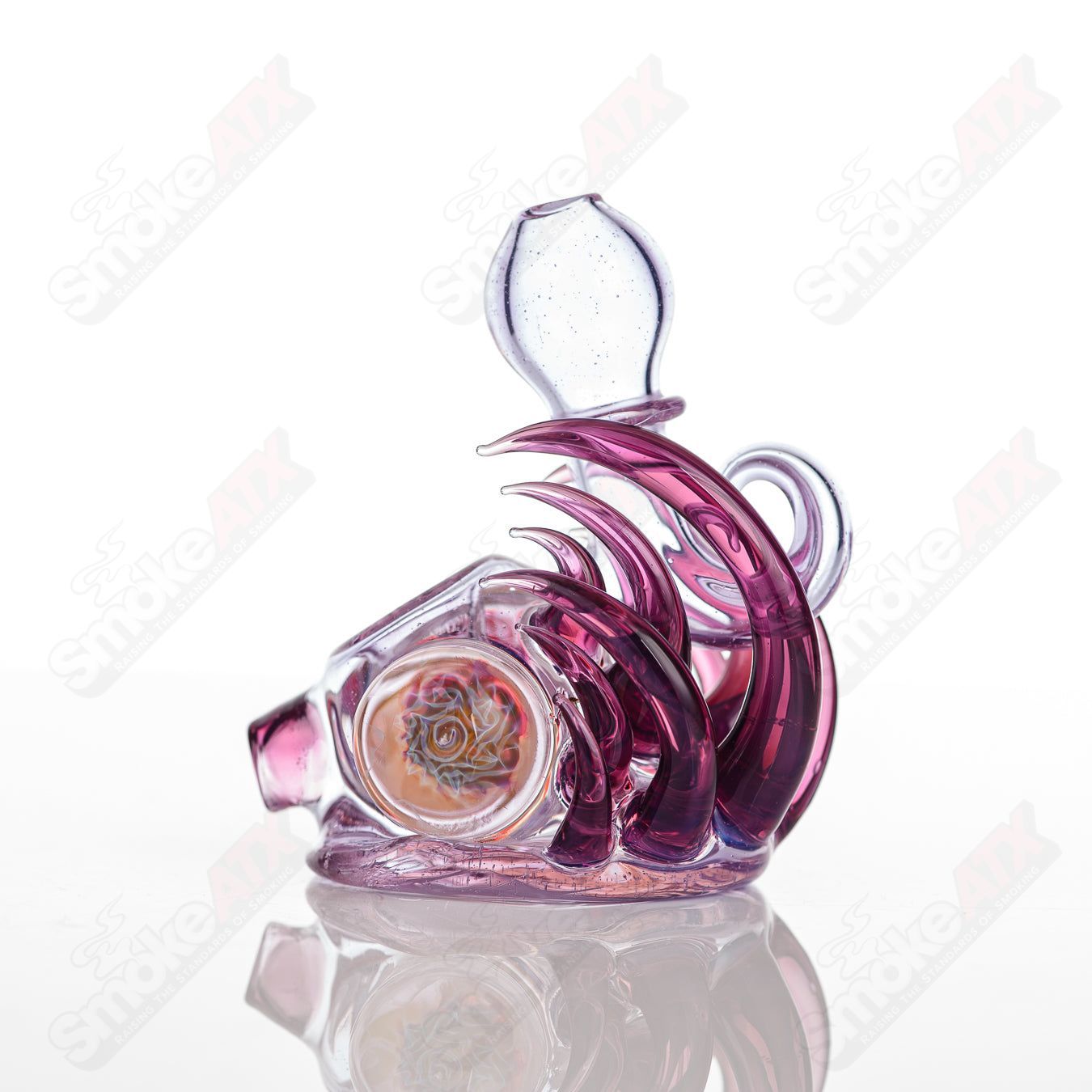 Freeek Glass Heady Glass squat lock flower pipe featuring intricate glasswork, compact design, and colorful floral details.