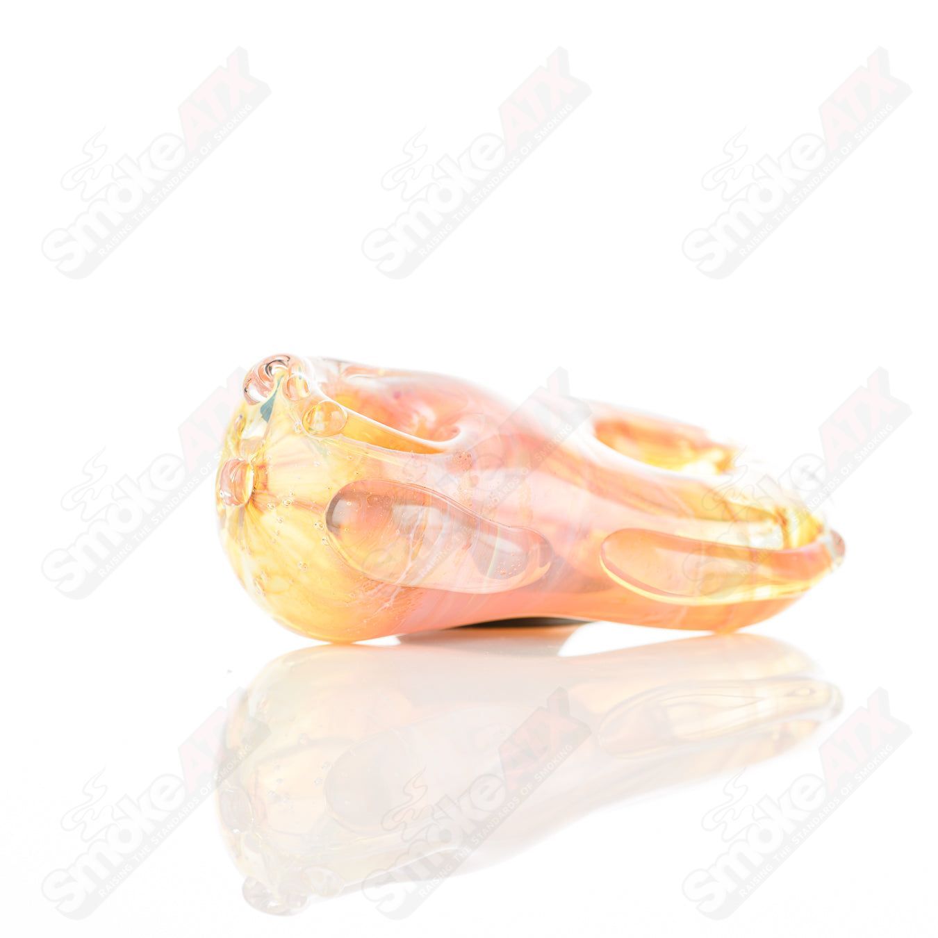 Glass pipe featuring a 20 Goddess design by Nobody, made of clear glass with intricate details and a smooth, rounded bowl.