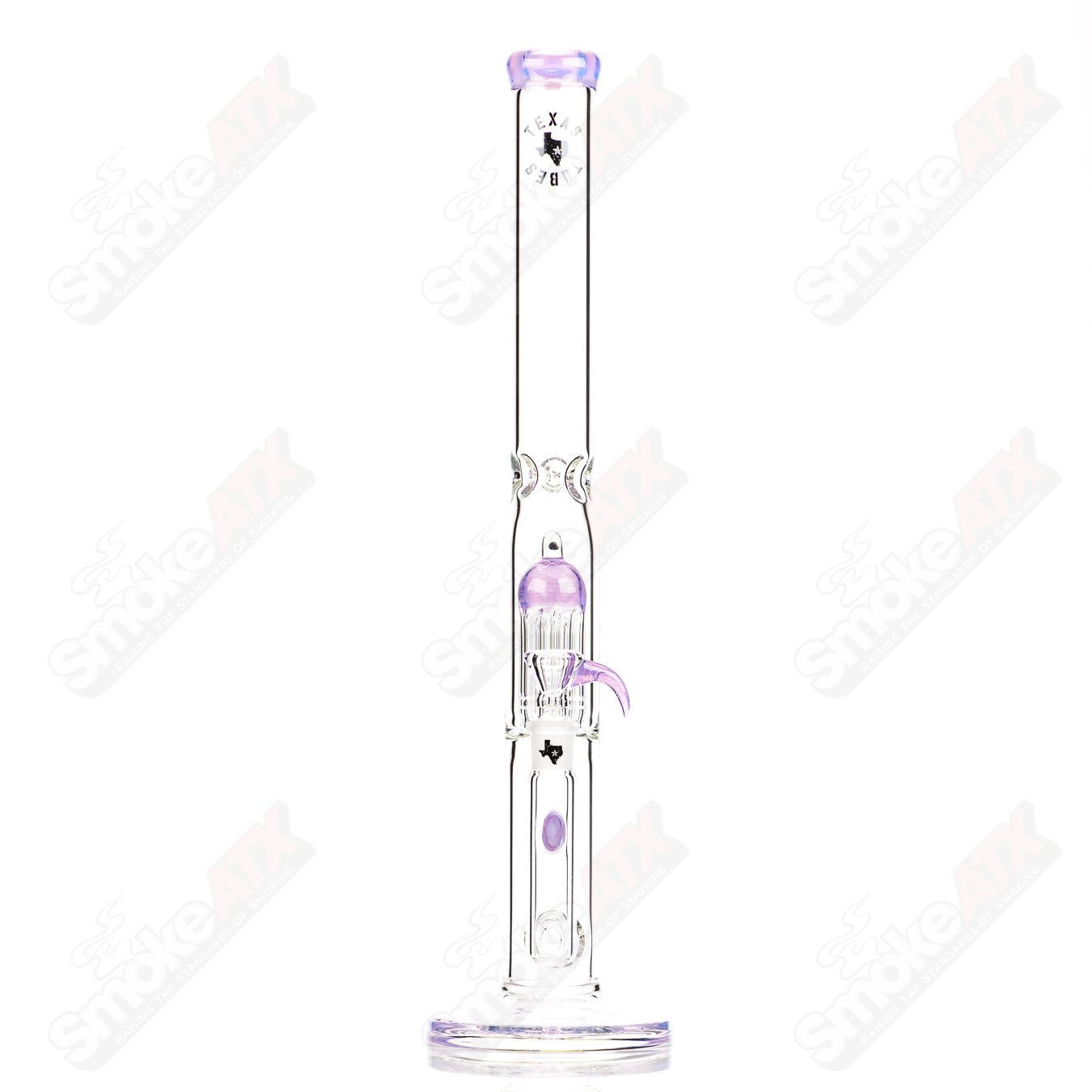 20-inch Texas Tubes Stemline 8-arm pink Slyme glass straight tube with 18mm joint and artistic design.