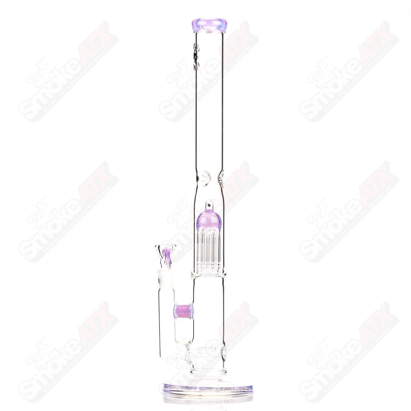 20-inch Texas Tubes glass straight tube with 8-arm Stemline design in pink Slyme color, featuring an 18mm joint.