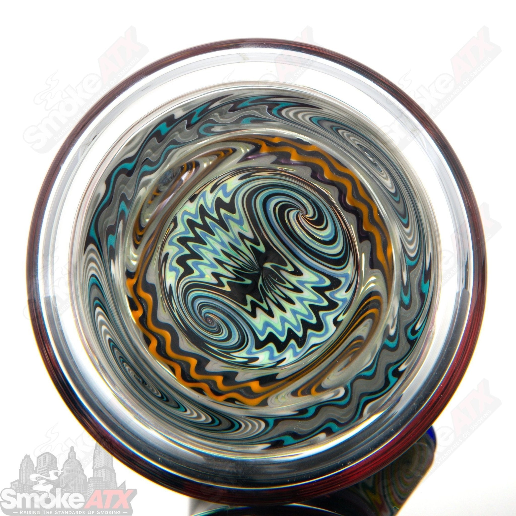 Colorful 21-section Wig Wag Beaker by Strobel Glass, featuring vibrant glasswork and a sturdy beaker design for smoking or display.