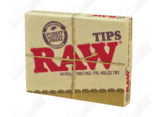 Pack of 21 RAW pre-rolled paper rolling tips for cigarettes, made from natural raw materials, ideal for rolling.