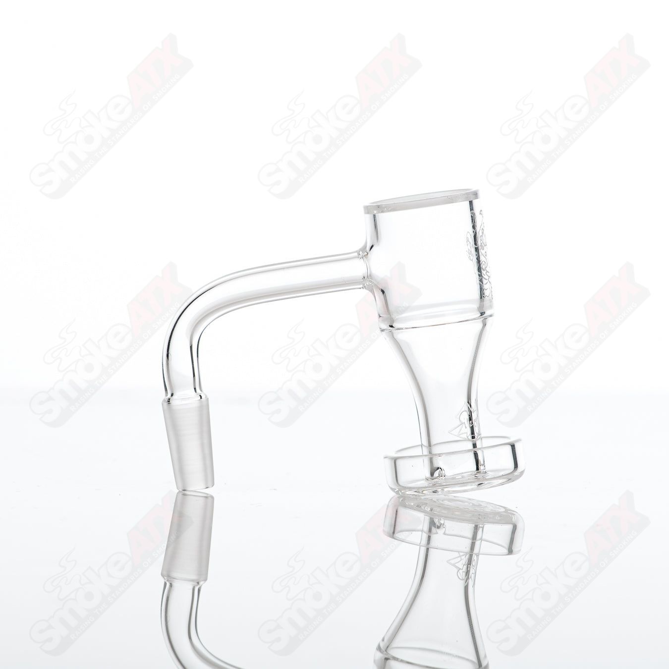 Glass vortex Toro with 25mm 10/90 quartz Grail design by Salt Glass, showcasing intricate vortex pattern and clear glass finish.