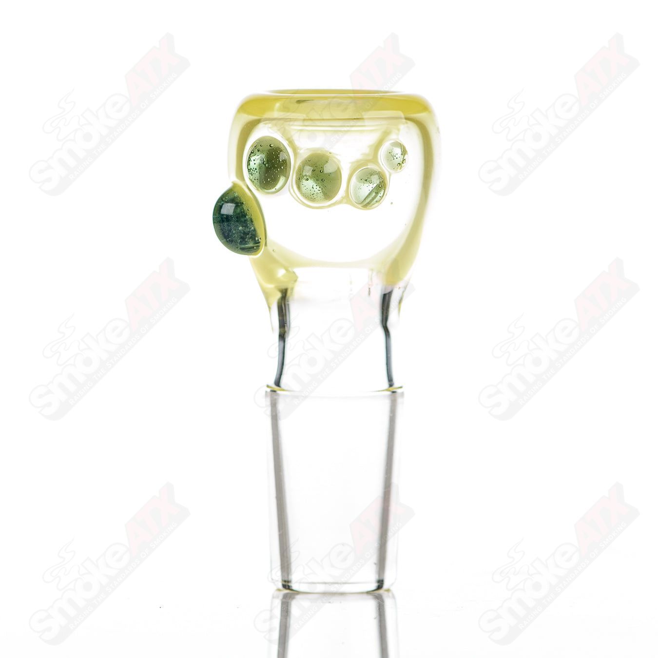 Colorful 18mm Dustorm Glass push slide bowl for smoking, showcasing vibrant full-color design and clear glass craftsmanship.